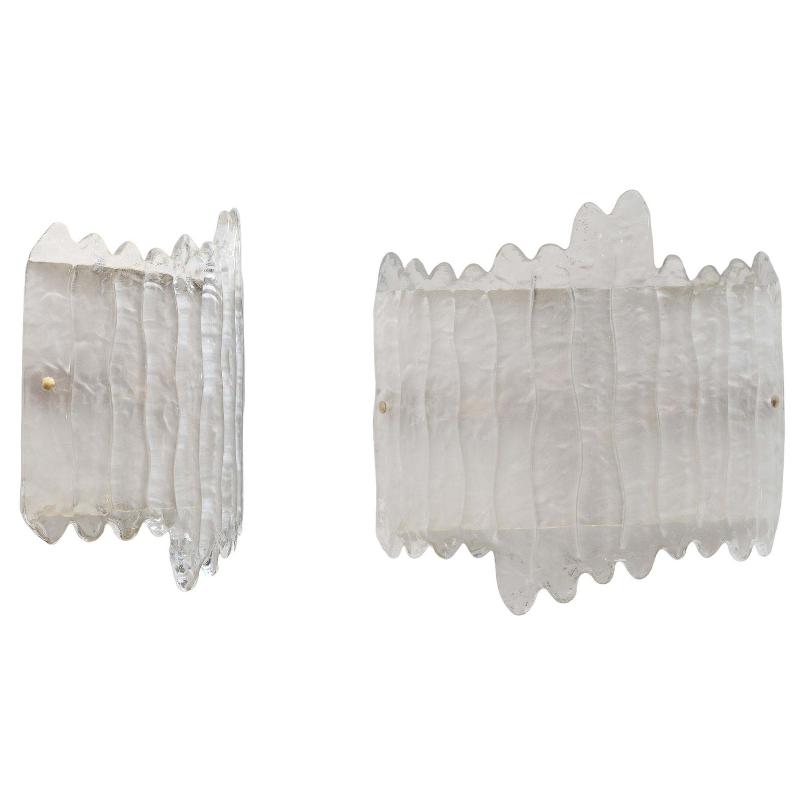 Pair Of Modern Italian Murano Glass And Brass Glacier Wall Sconces
