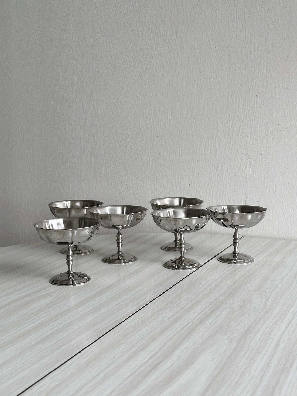6 Stainless Steel Footed Bowls, Letang Remy Style, French Manufacture, Metal Tableware, Stainless Steel Bowls, Dessert Service, Gift.