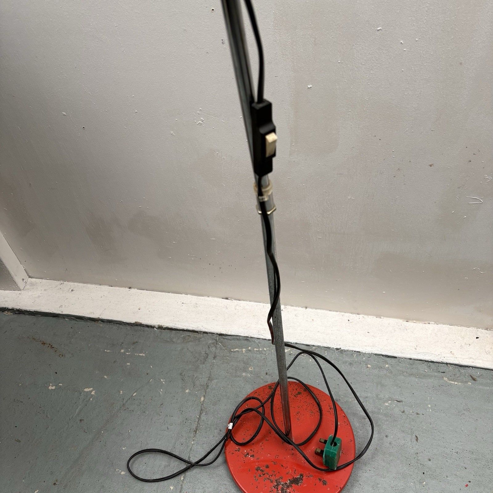 Vintage Floor Lamp On Red Metal Base With Black Plastic Fittings, 1970s photo for sale