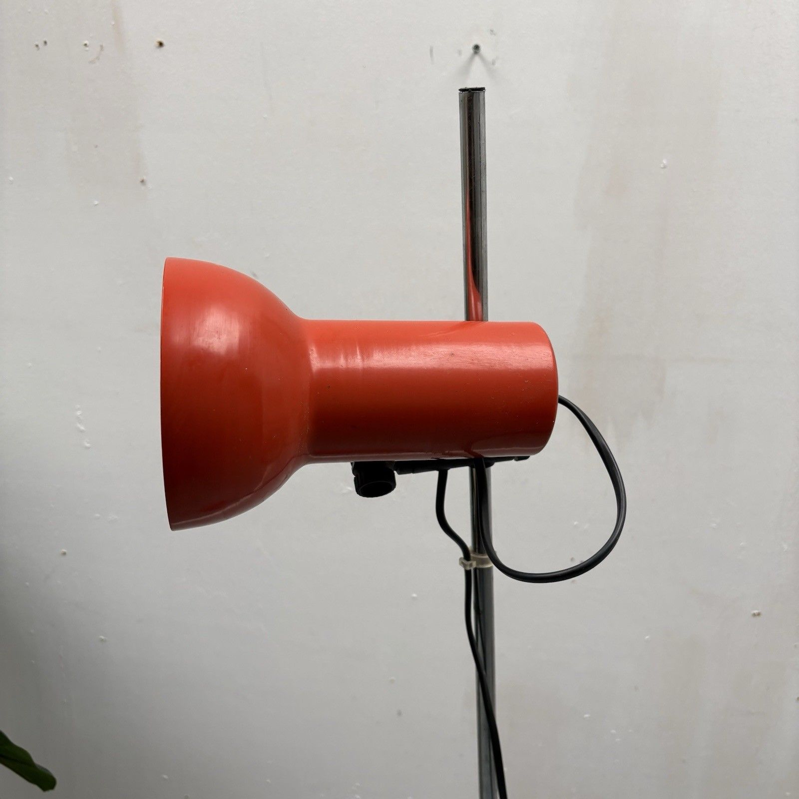 Vintage Floor Lamp On Red Metal Base With Black Plastic Fittings, 1970s photo Lighting