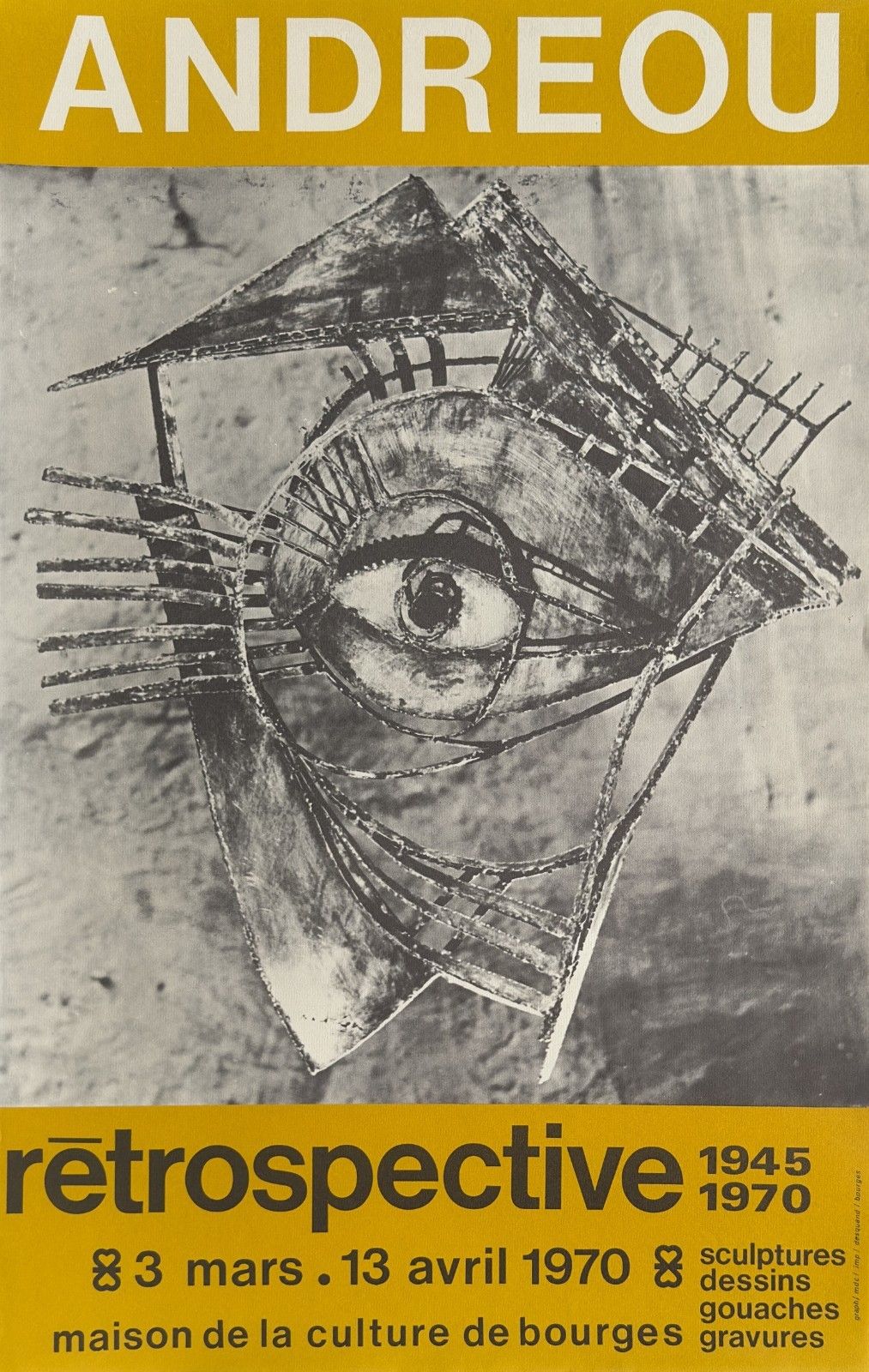 Constantin Andreou Poster Poster Exhibition Bourges 1970 Sculptor Artist