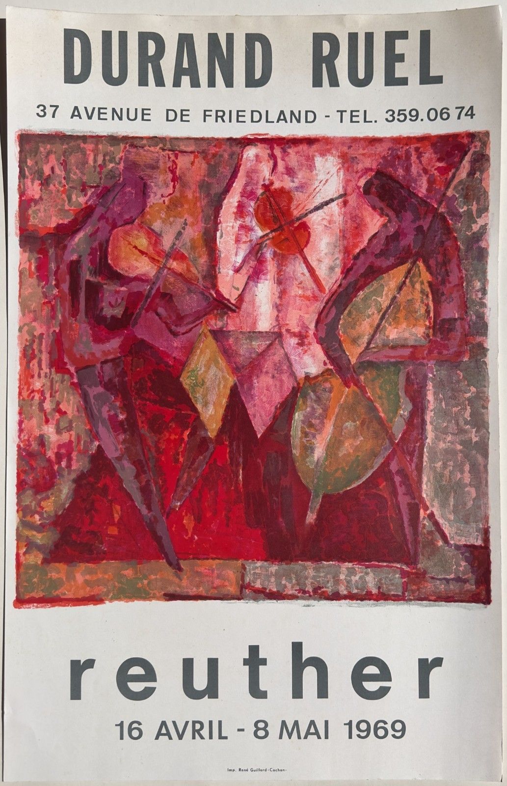 Wolf Reuther Lithographic Poster Poster Exhibition Paris 1969 Durand Ruel