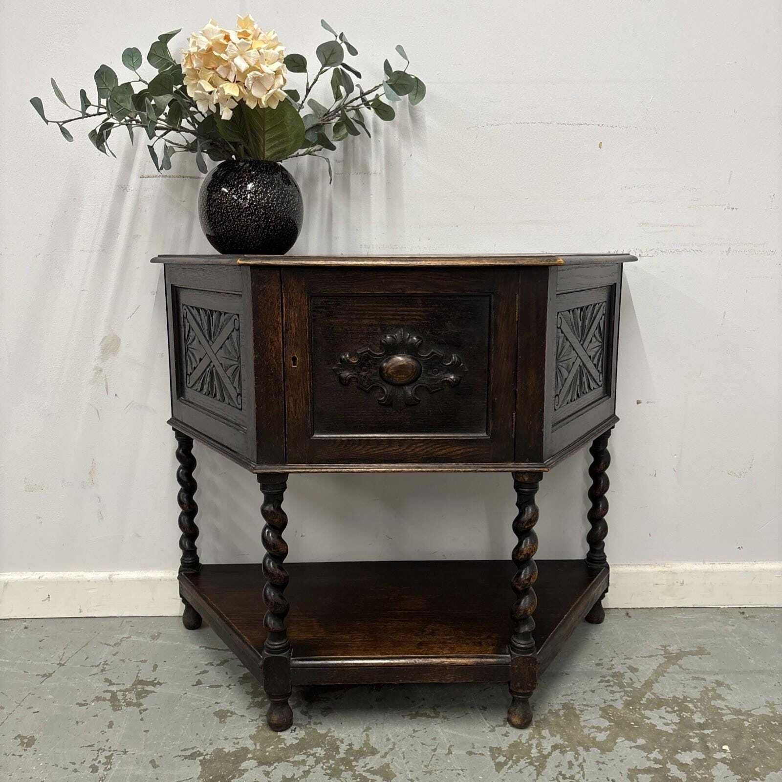Vintage Oak Credence Table With Barley Twist Legs photo vintage