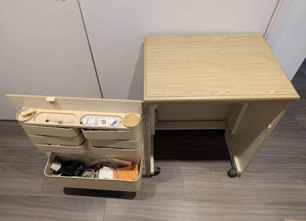 Horn Sewing Cabinet With Fold Out Worktop & Drawers – Beige photo furniture