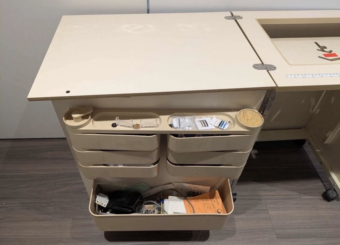 Horn Sewing Cabinet With Fold Out Worktop & Drawers – Beige photo 150.0