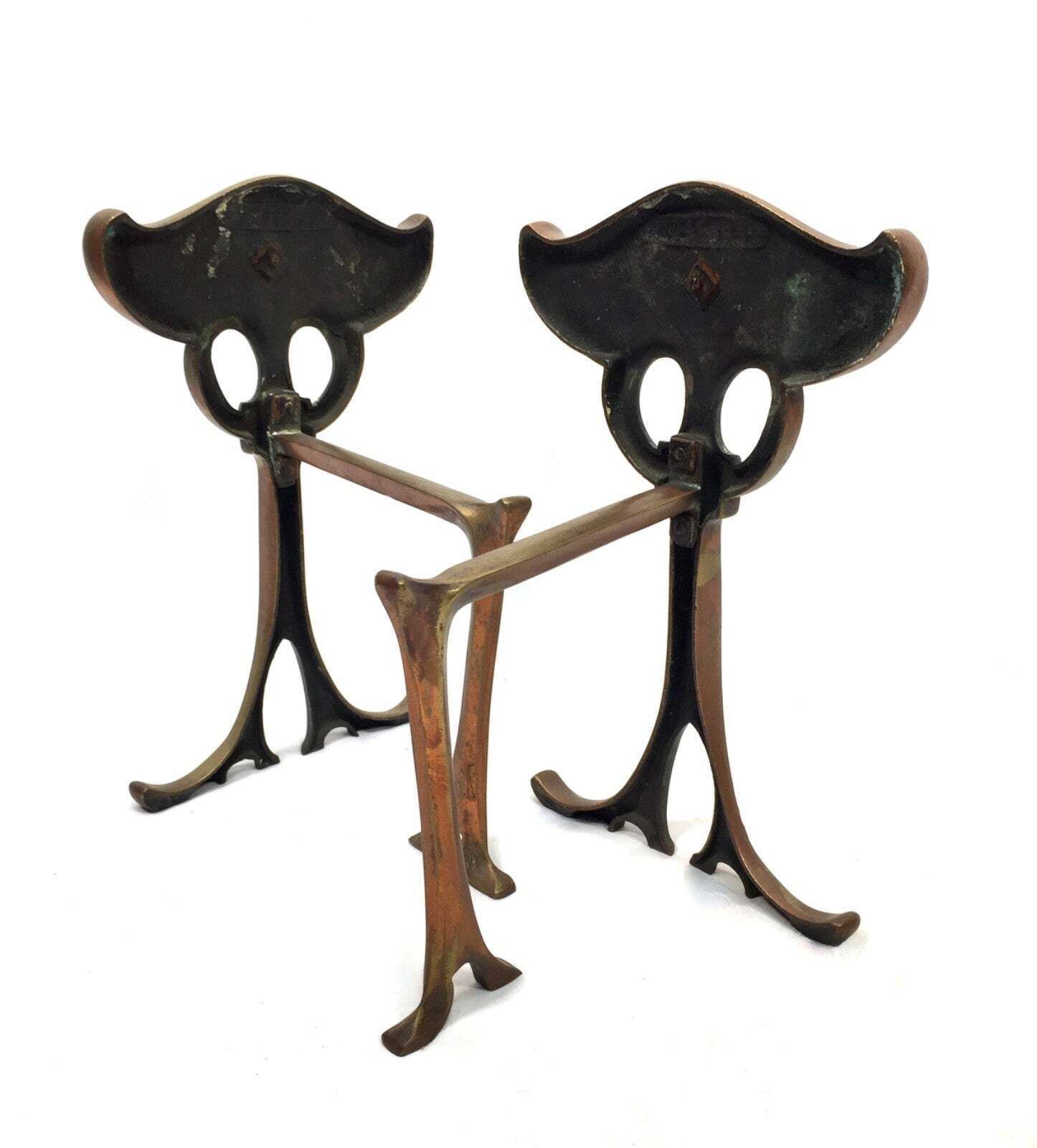 Antique Pair Of Art Nouveau Brass Fire Dogs / Log Burner / C.1900 / Victorian photo buy