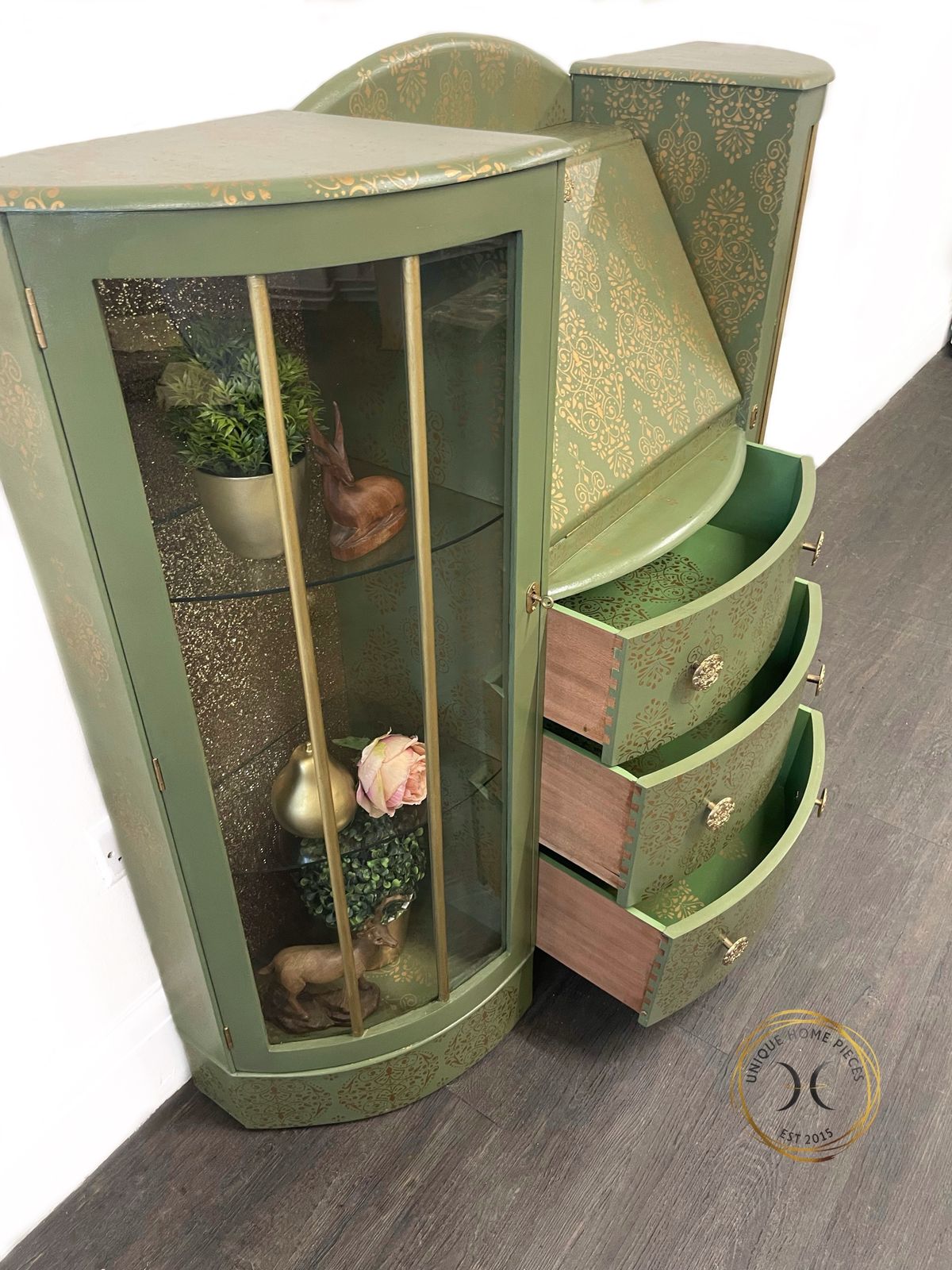 photo for sale Green And Gold Art Deco Style Bureau/ Display Cabinet