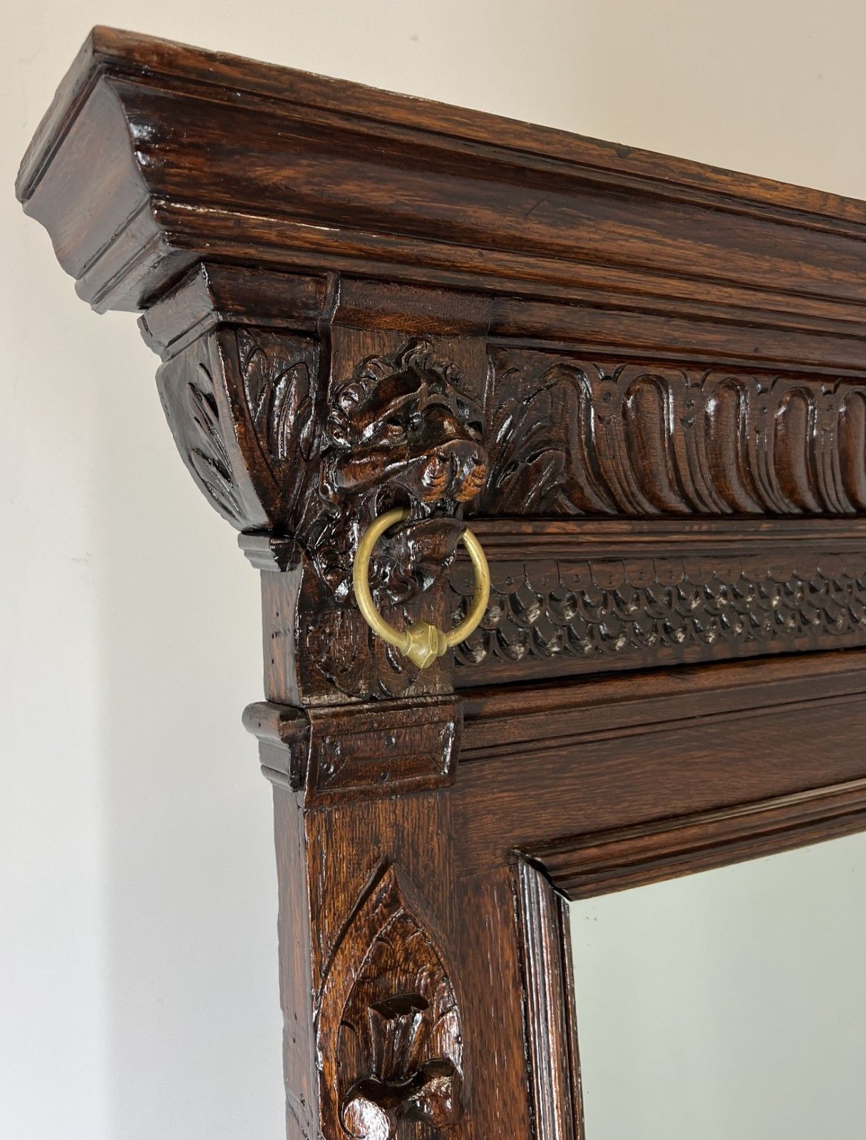 Antique French Oak Wall Mirror With  Carved Frame Wall Decor 197cm  Lot 4352 photo for sale