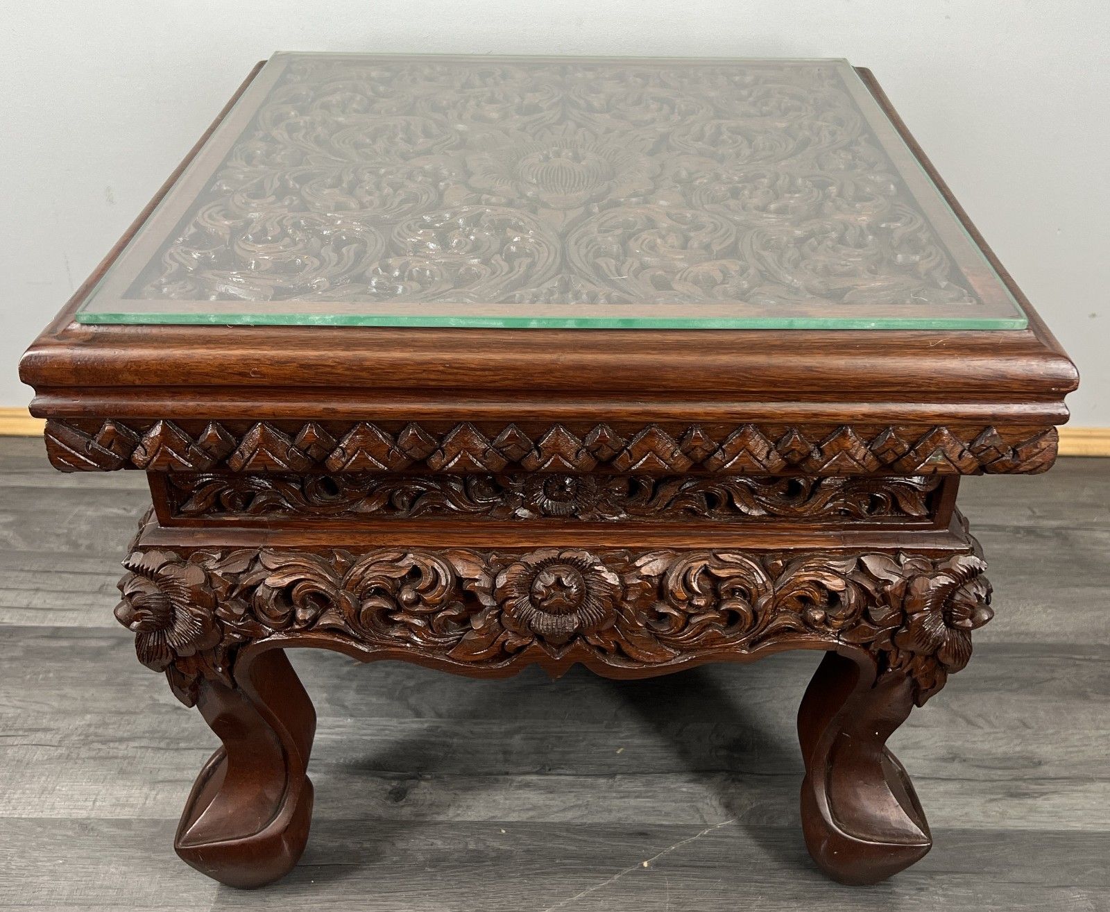 Coffee Table Plant Stand Vintage Chinese Mahogany Hand Ornate Carved  Lot 4328