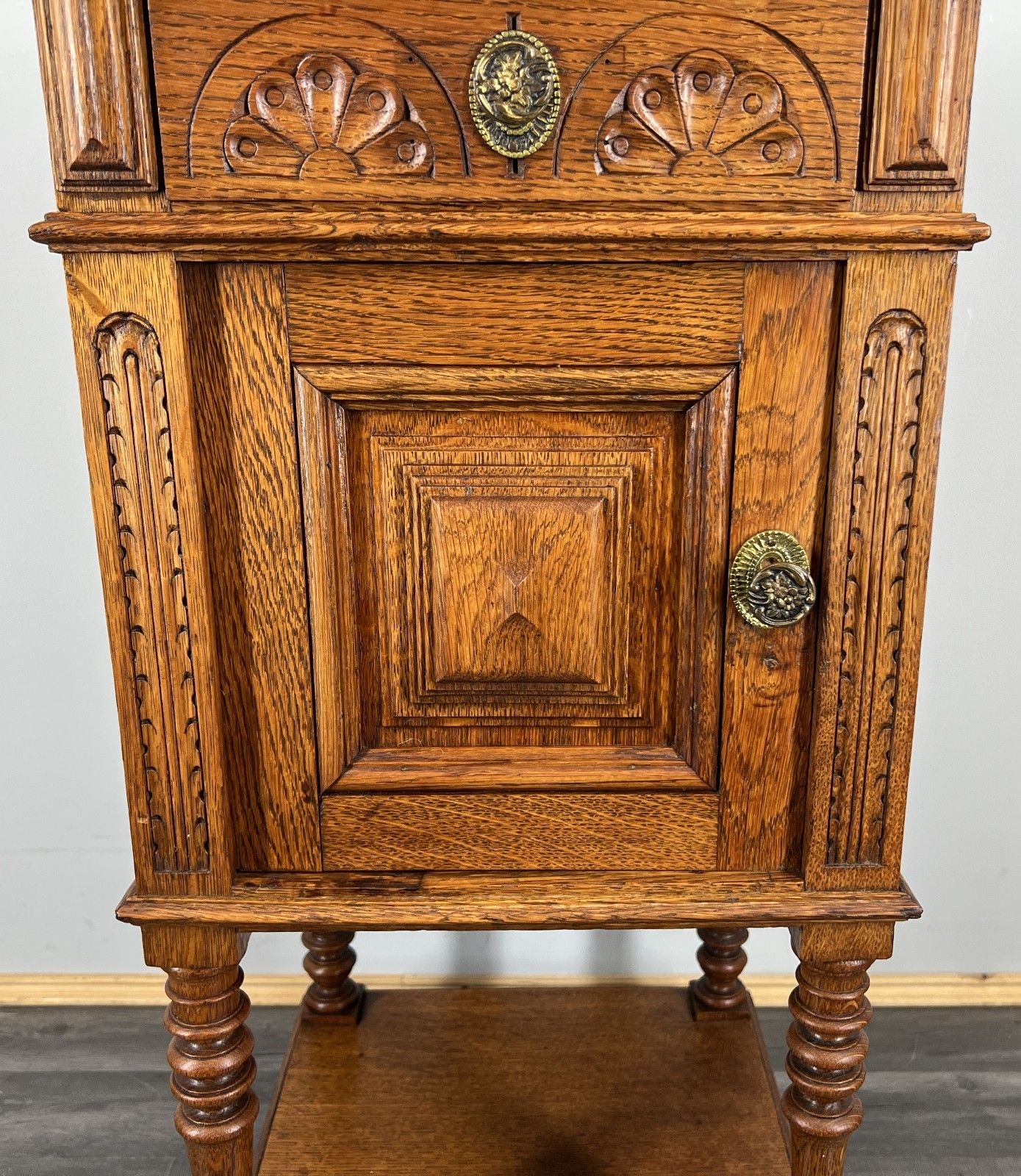 Bedside Table Antique French Oak With Marble Top Carved Cabinet Lot 4335 photo 299.0