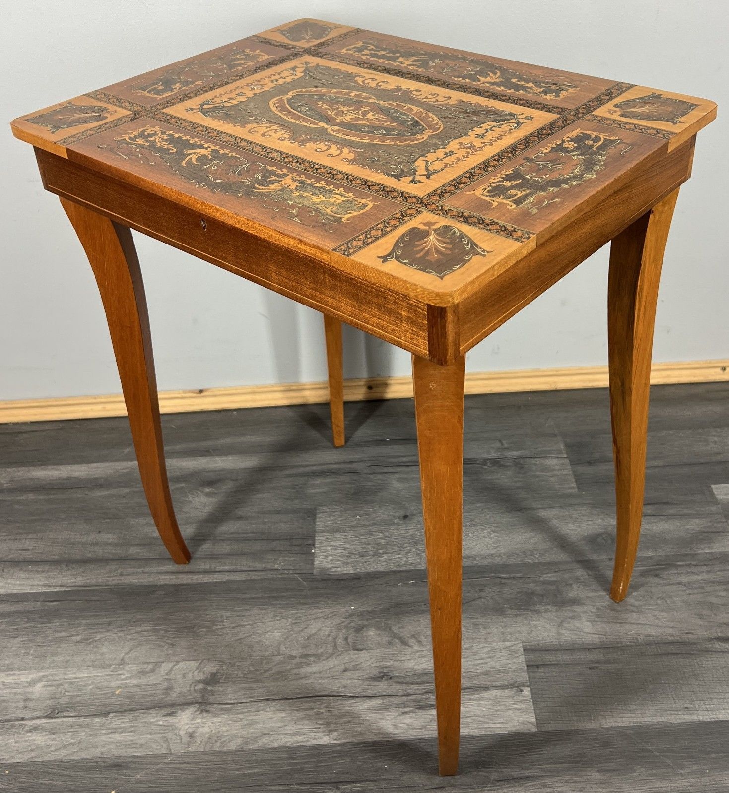 Vintage French Jewellery Table Marquetry Inlaid Music Box Cabinet Lot 4259 photo furniture