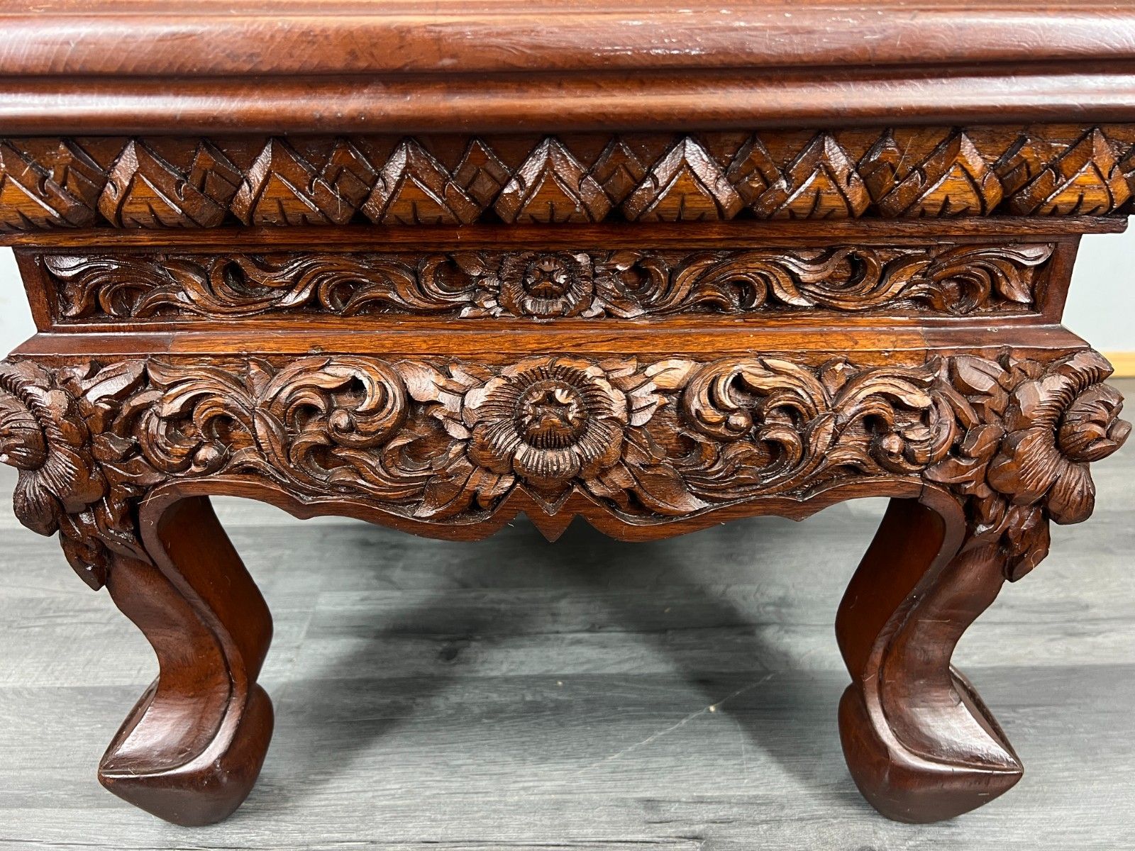 Plant Stand Coffee Table Chinese Mahogany Hand Carved Design Glass Top Lot 4327 photo 299.0