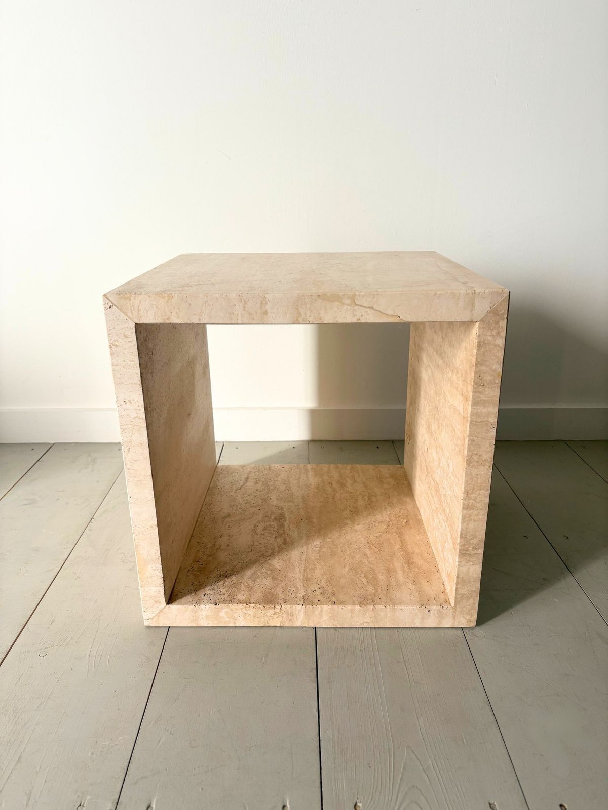 Travertine Marble Cube Tables Vintage 20th Century Italian Side Table Stools, Set Of Two photo vinterior