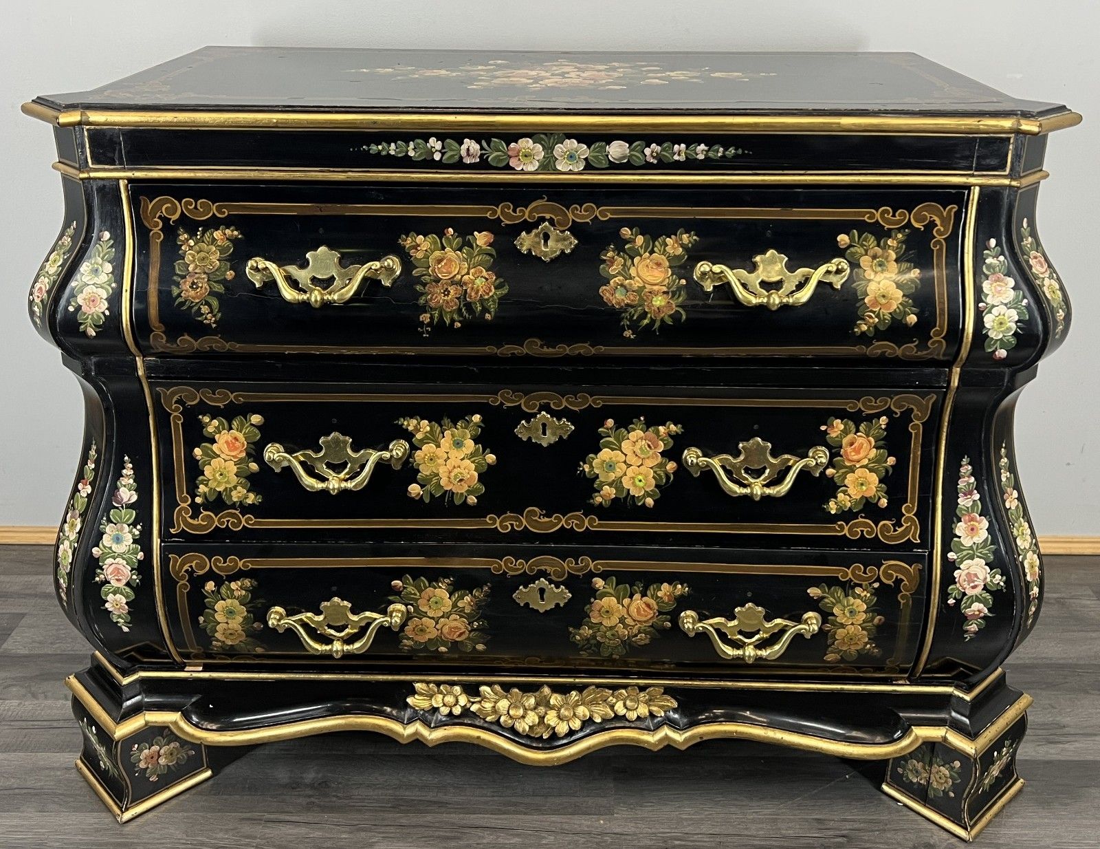 Cabinet Vintage French Style Painted Floral 3 Drawer Chest Sideboard Lot 4397 photo furniture