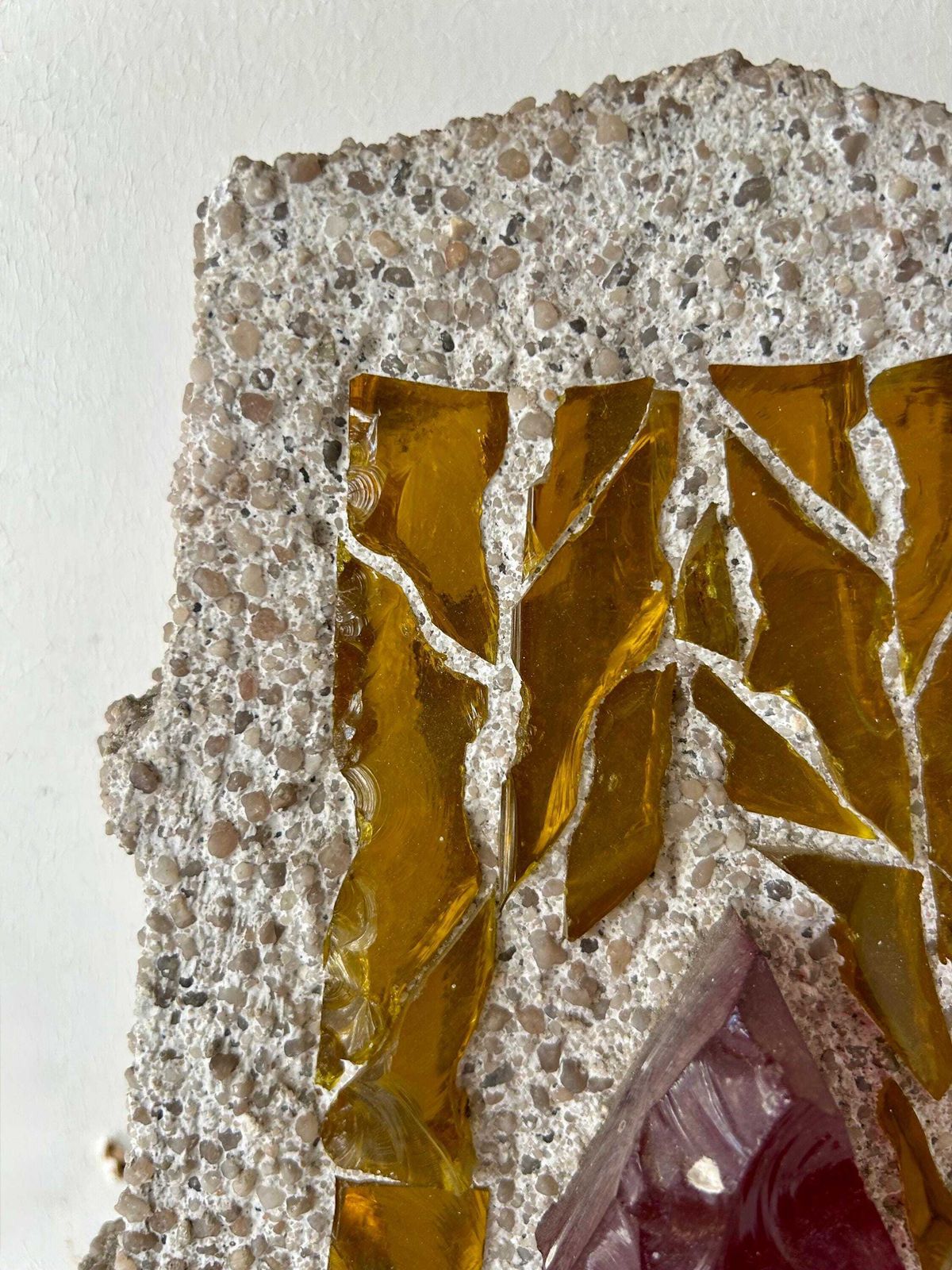 Vintage Xl "Stained Glass" Cement And Glass Wall Lamp, Sweden 1950 photo 1465.0
