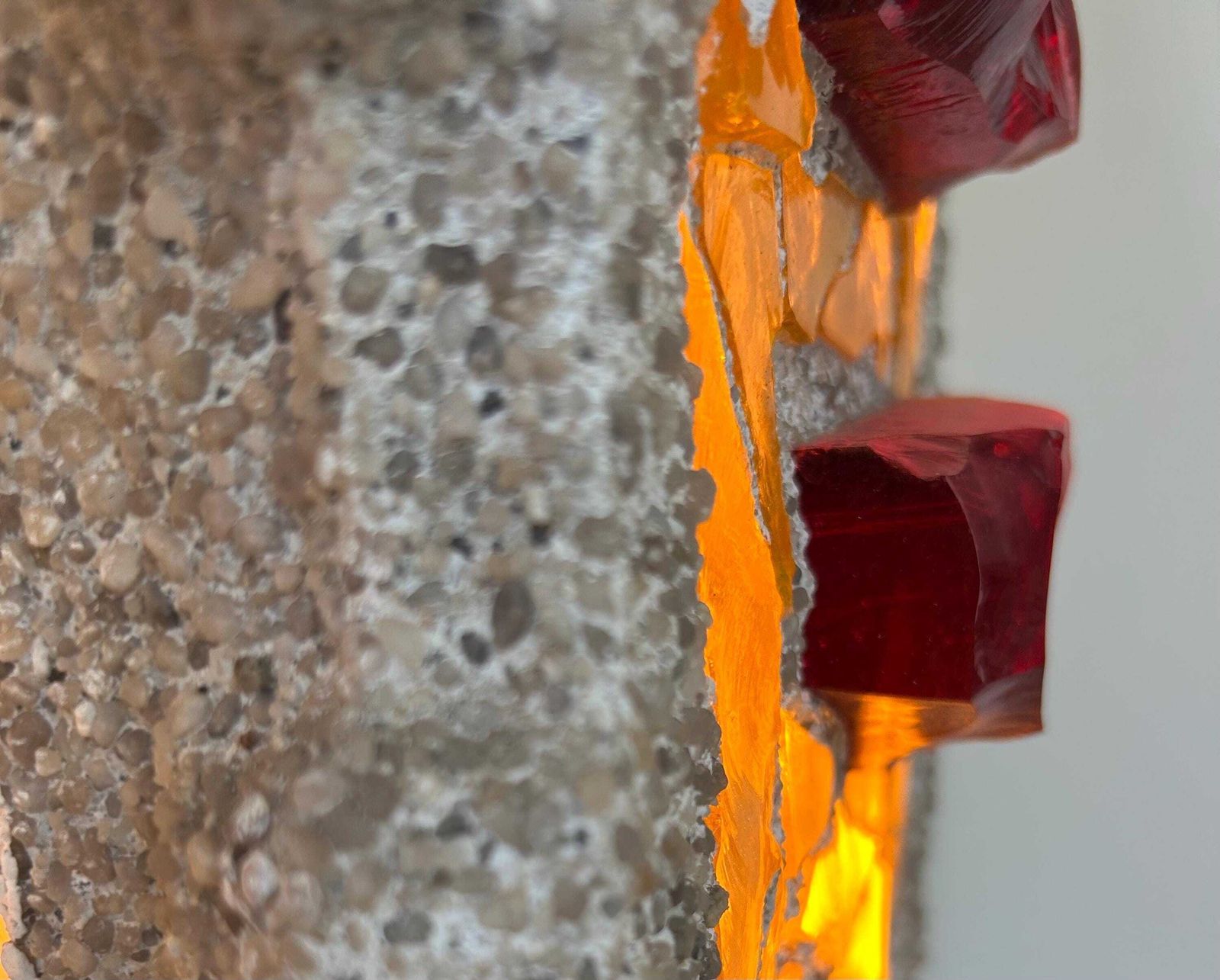 Vintage Xl "Stained Glass" Cement And Glass Wall Lamp, Sweden 1950 photo vinterior