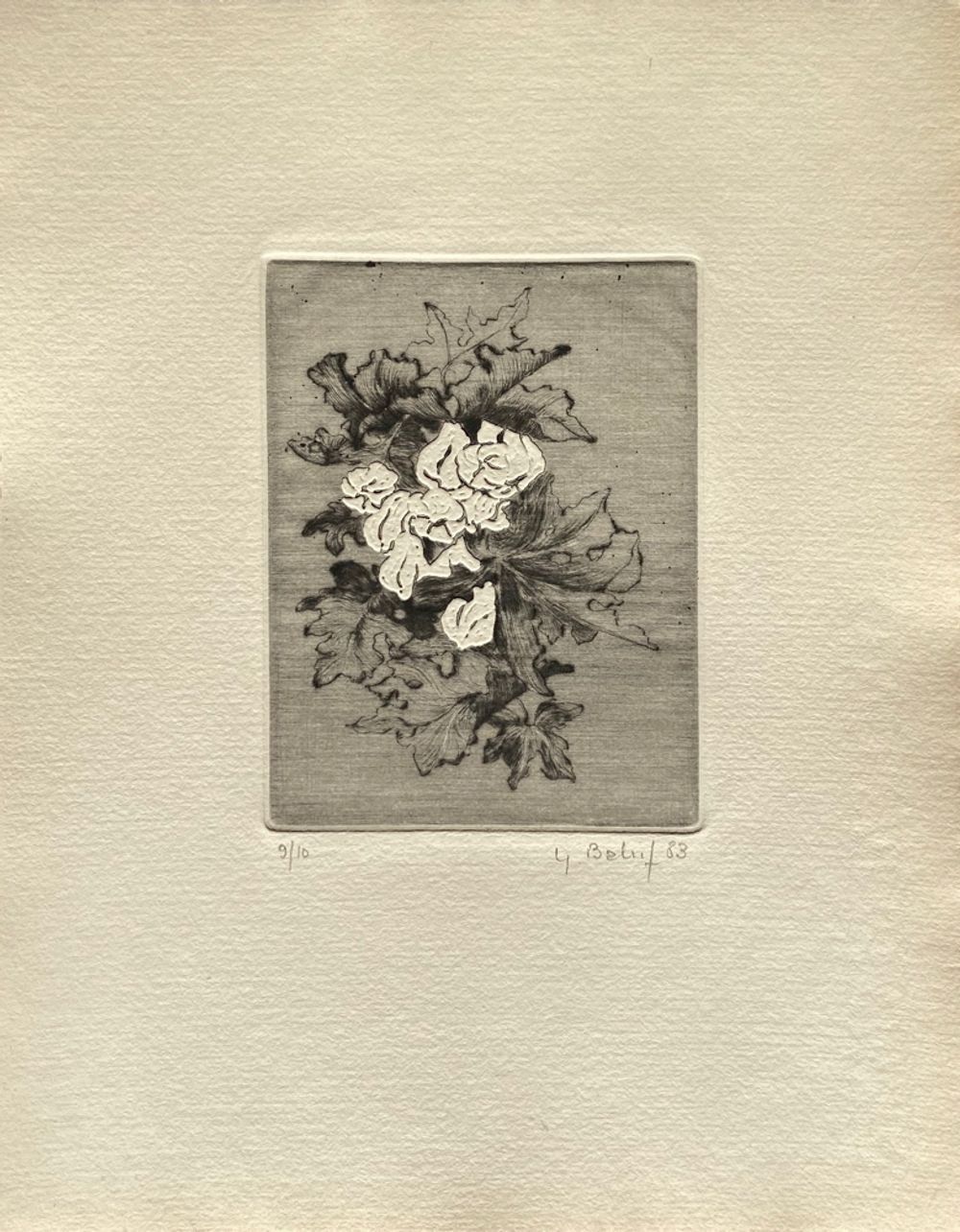 Yannick Ballif Original Engraving Signed Etching 1983 Flowers Flowers