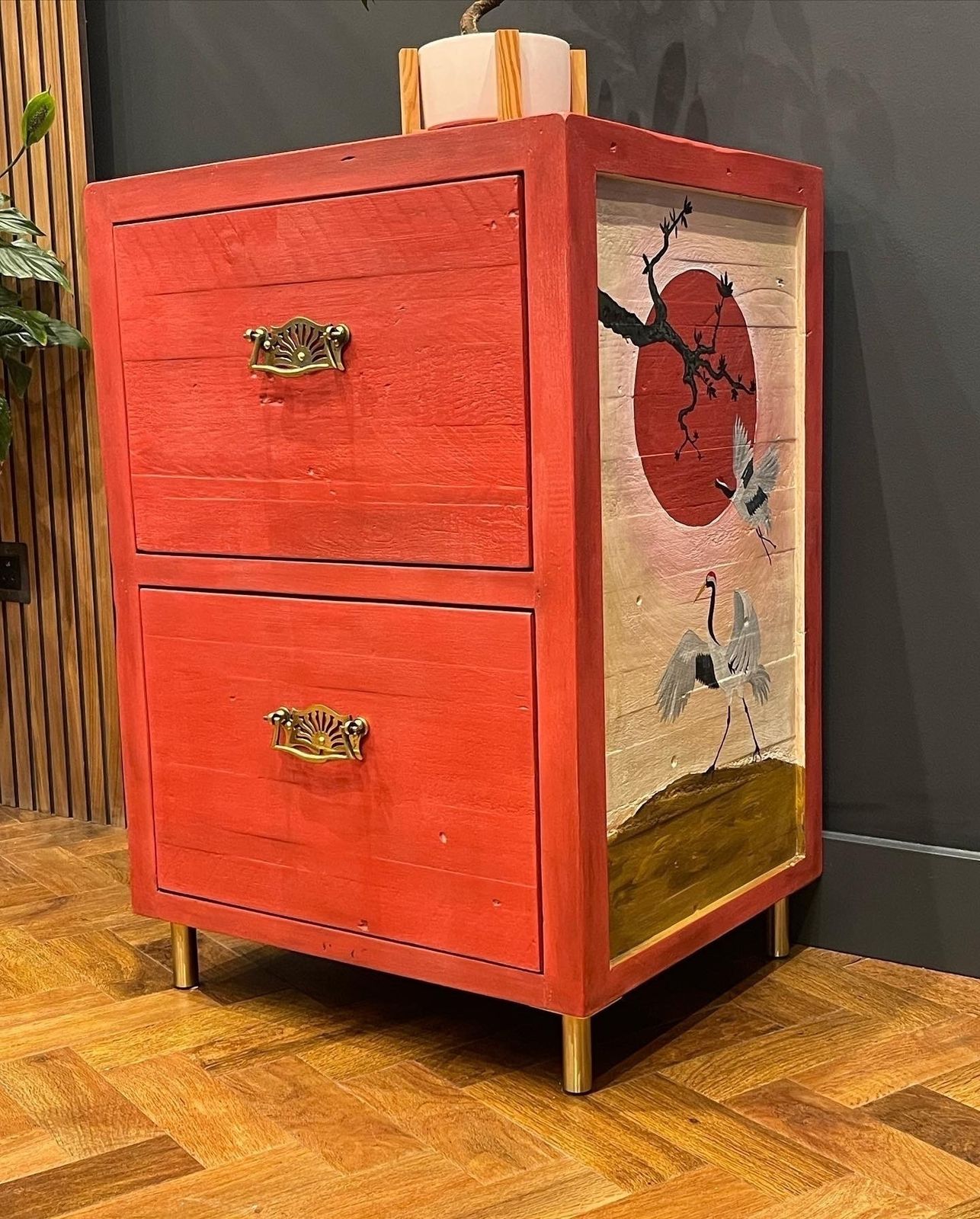 Hand Painted Recycled Wooden 2 Drawer Filing Cabinet