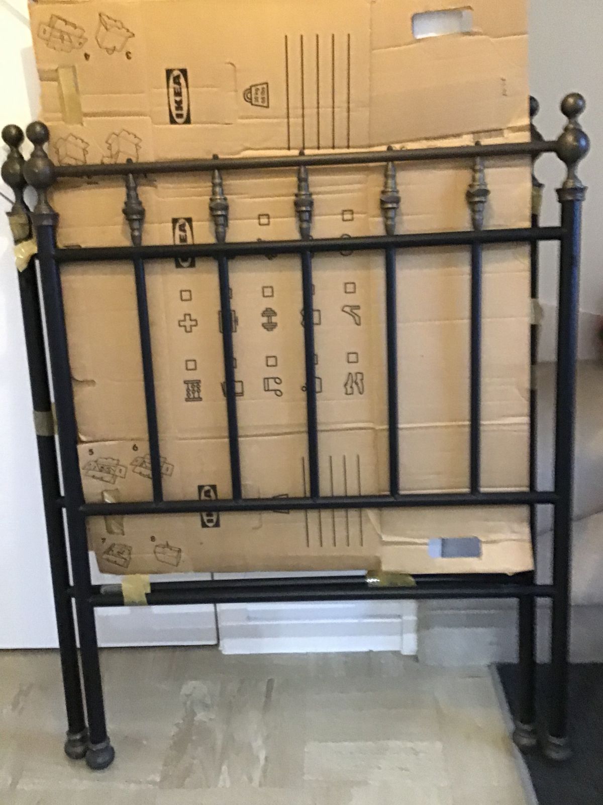 Two 3ft Black Metal And Brushed Brass Quality Headboards