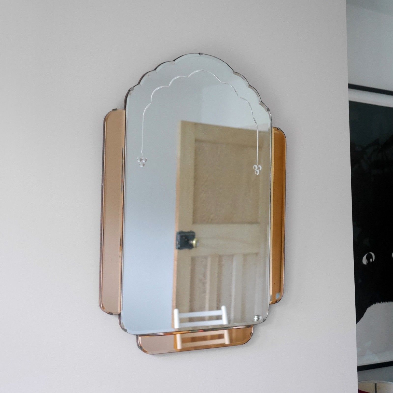 Large Art Deco Vintage Peach Skyscraper Mirror Original 1930s #102999 photo Home Decor