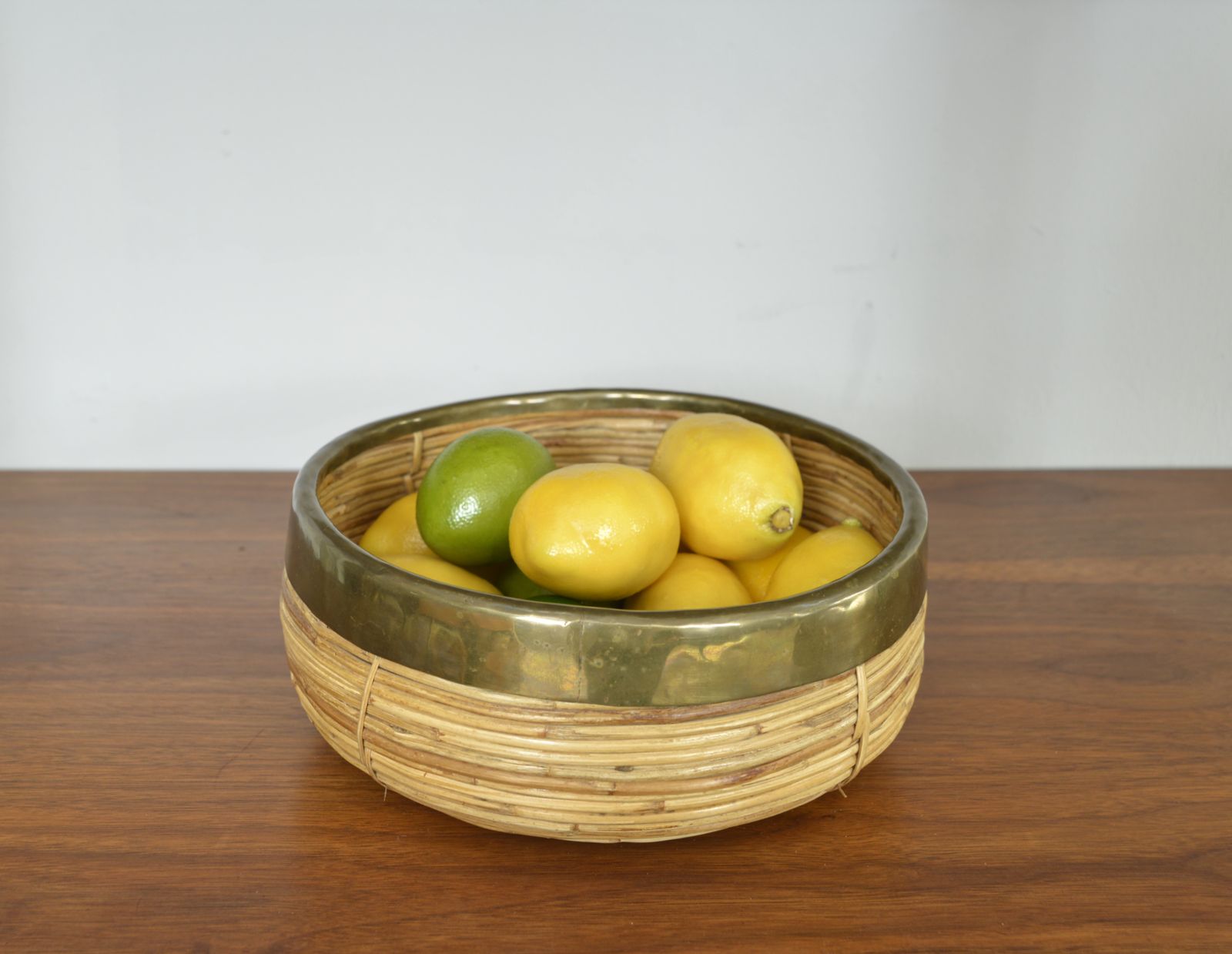 Rattan Cane Brass Bowl Centrepiece By Vivai Del Sud Gabriella Crespi Style Italy 1970s photo buy