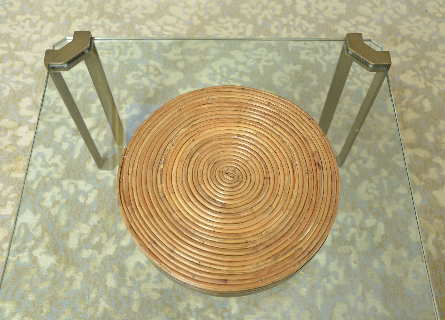 Rattan Cane Brass Basket Centrepiece By Vivai Del Sud Gabriella Crespi Style Italy 1970s photo vinterior