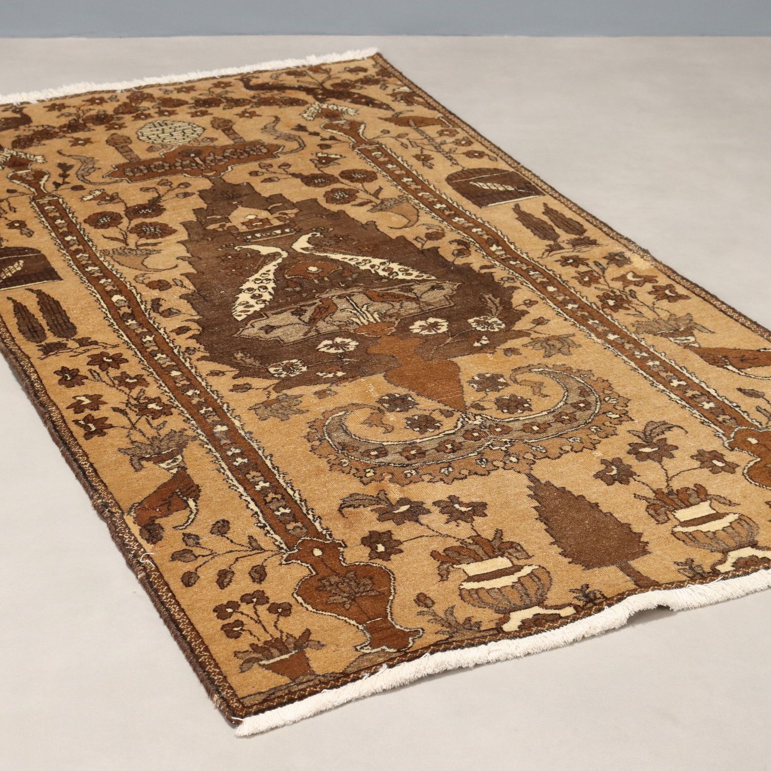 Antique Carpet Cotton Wool Heavy Knot Handmade 64 X 36 In