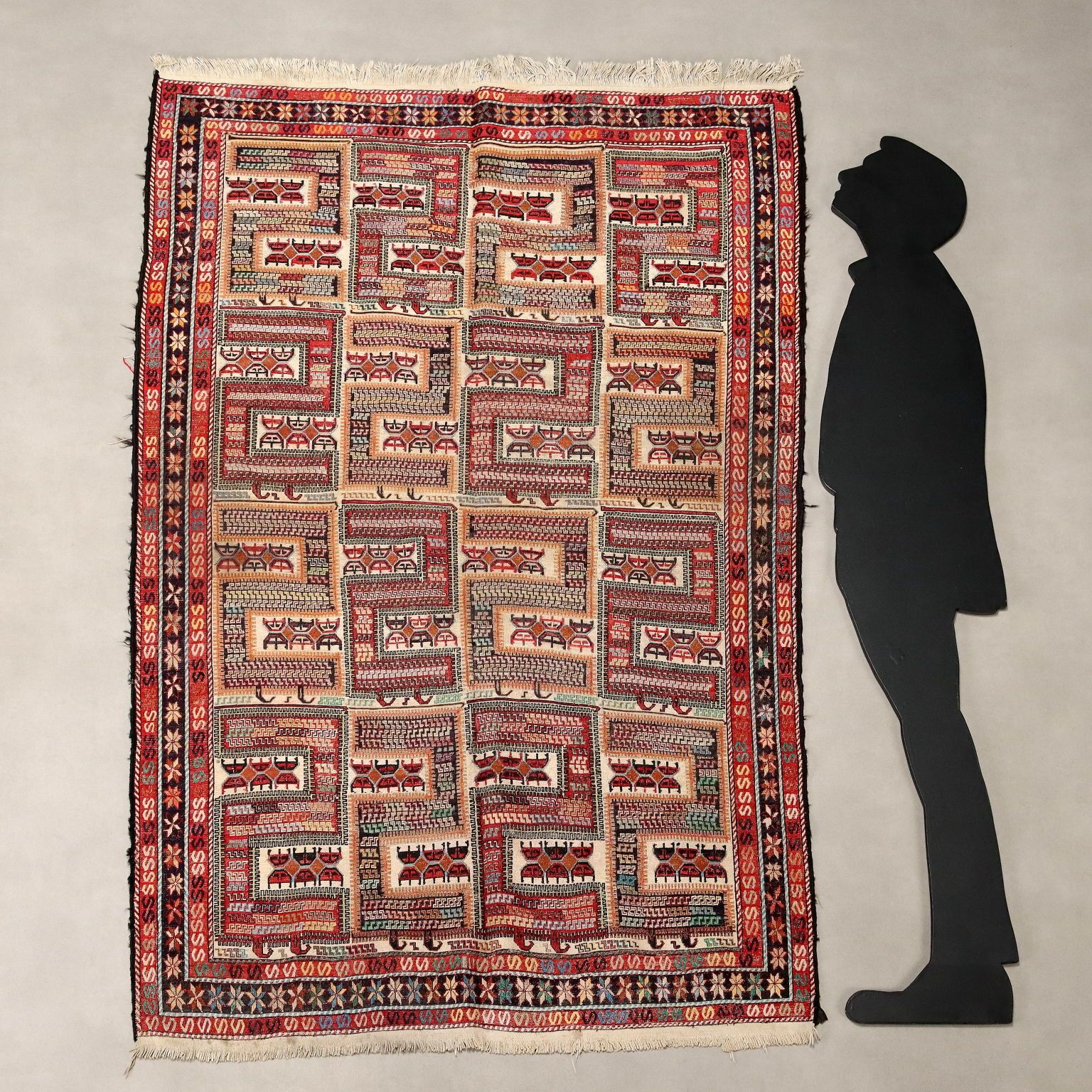 Antique Asian Carpet Cotton Extra Thin Knot Handmade 75 X 51 In photo for sale