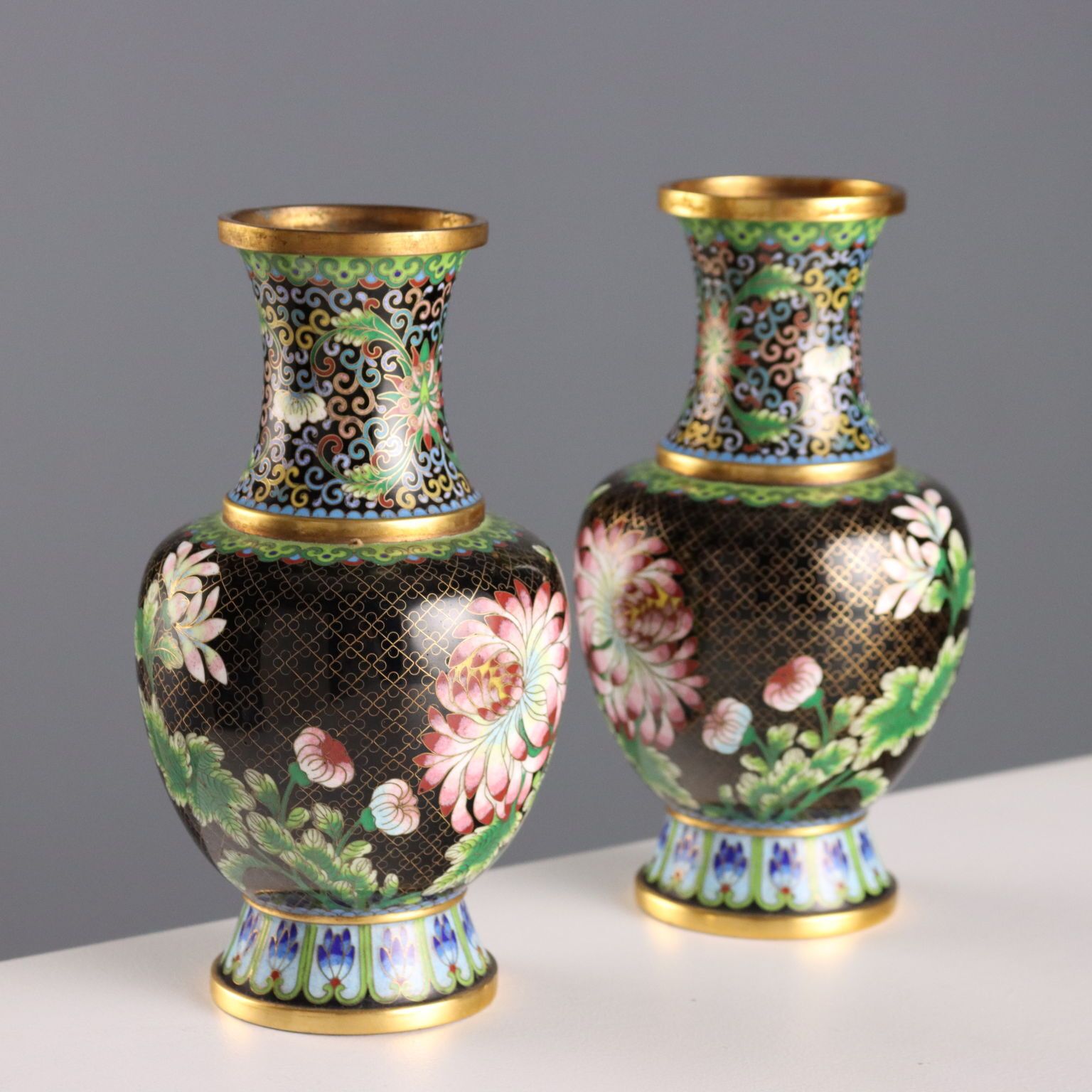 Antique Cloisonné Vases Leaves Decorations China XX Century photo buy