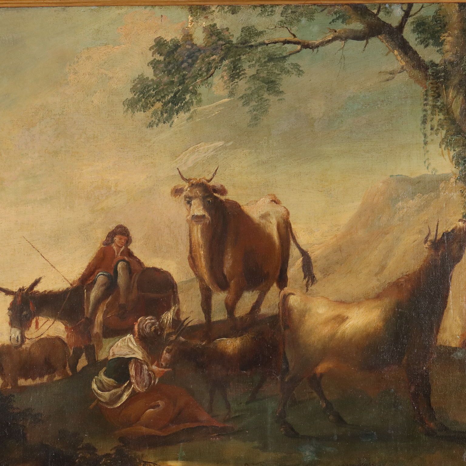 Antique Painting Landscape With Shepherds XVIII Century photo Art