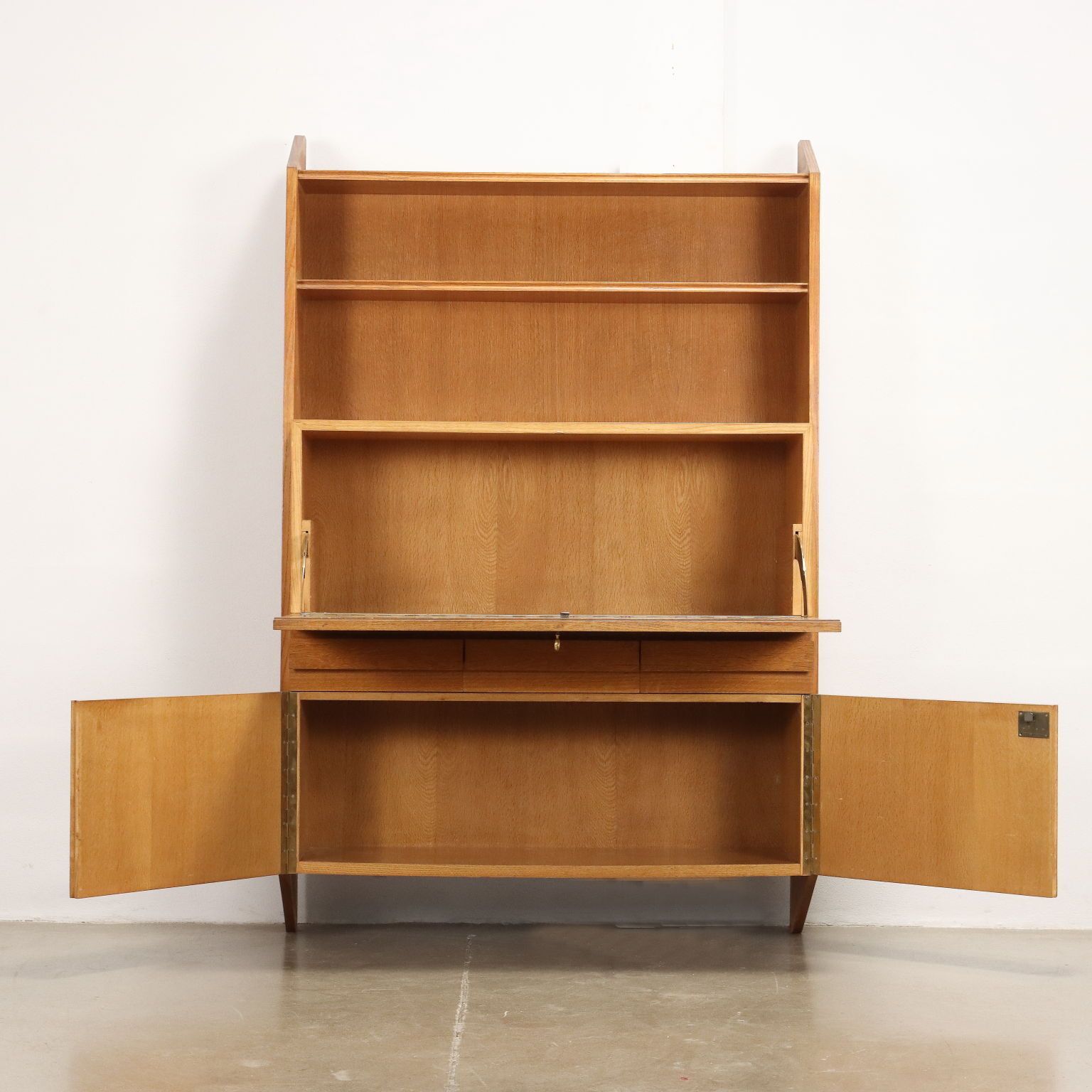 Vintage Cabinet Oak Veneered Wood Design Italy 1950s photo Furniture