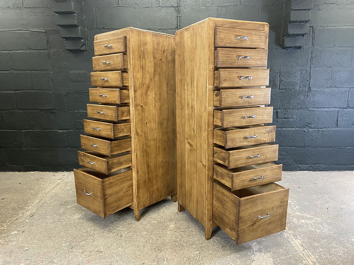 Pair Of French Industrial Tall Bank Of Drawers, Mid Century. photo furniture