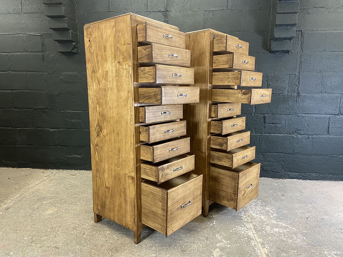 Pair Of French Industrial Tall Bank Of Drawers, Mid Century. photo vinterior