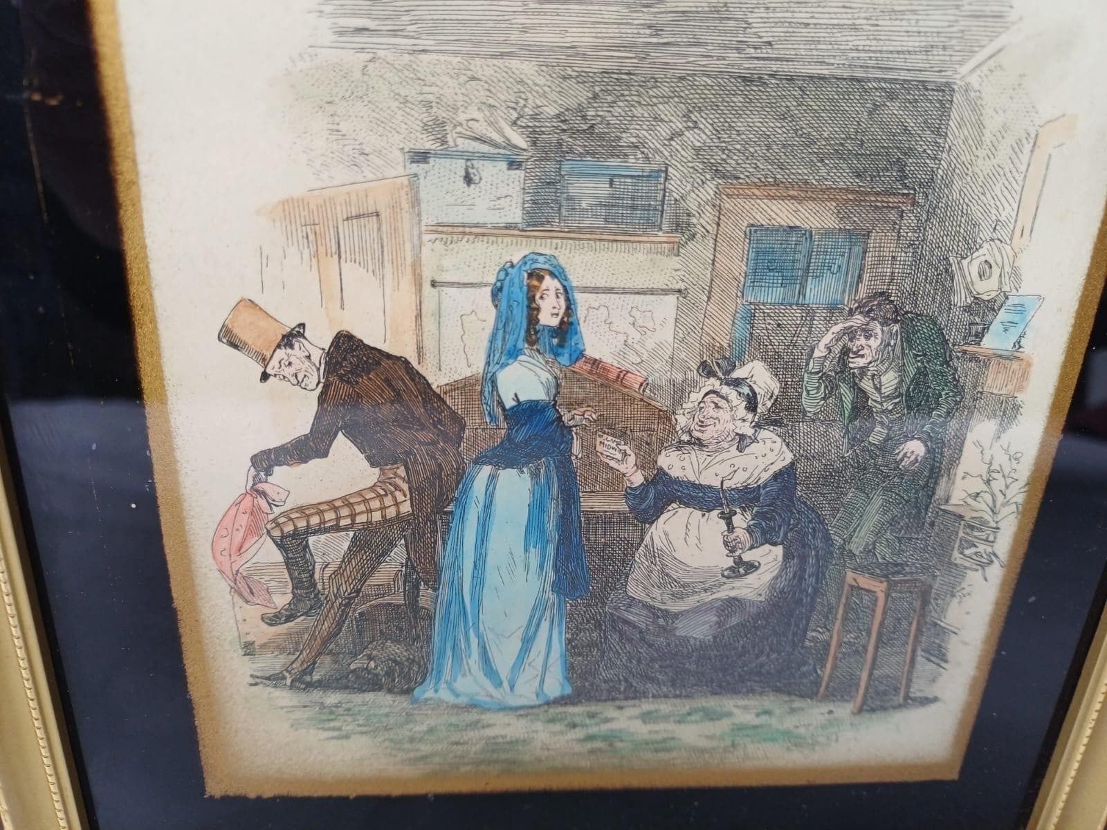 Mid Century Set Of 3 Vintage Humorous Prints – Quirky Hand Coloured Pictures In Gilt Frames, Victorian Style Wall Art photo Art