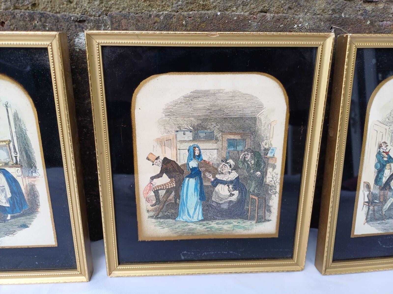 Mid Century Set Of 3 Vintage Humorous Prints – Quirky Hand Coloured Pictures In Gilt Frames, Victorian Style Wall Art photo vinterior