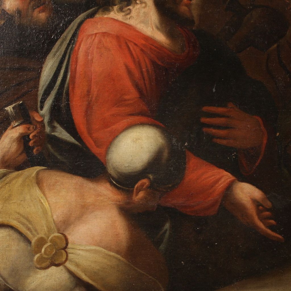 Antique Italian Painting Christ And The Adulteress From The 18th Century photo vinterior