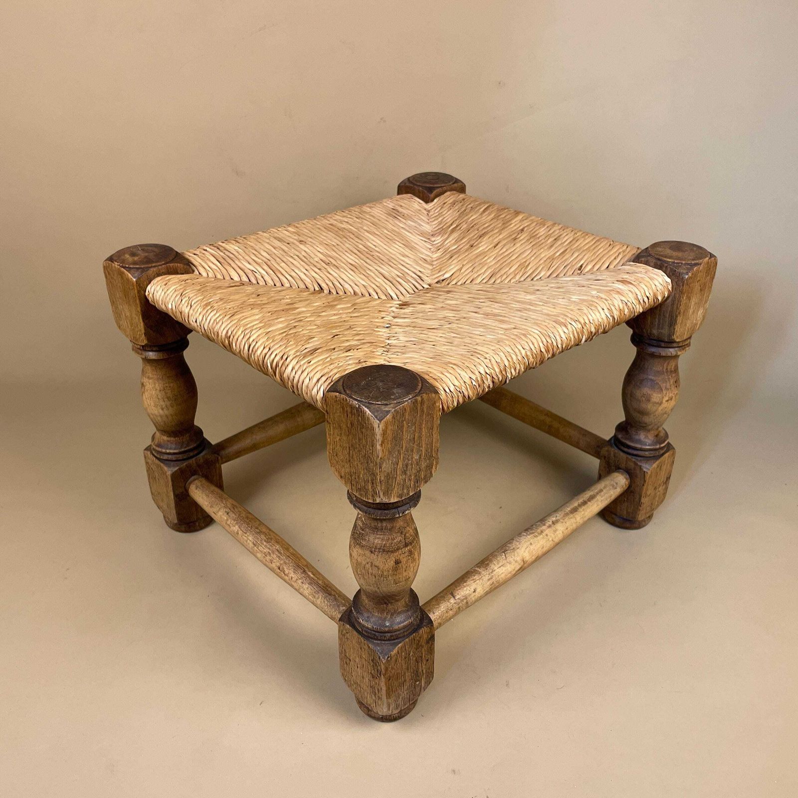 Wooden Foot Stool Woven Straw Wood Cottage Furniture Rectangle Brown Hallway Seat 27.3x37x33cm Footstool Bench Antique Seat Solid photo buy