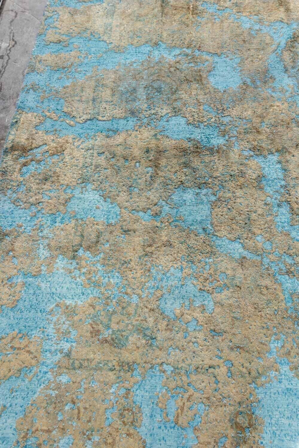 Rectangular Wool Rug With A Light Blue Background. Contemporary. photo Textiles