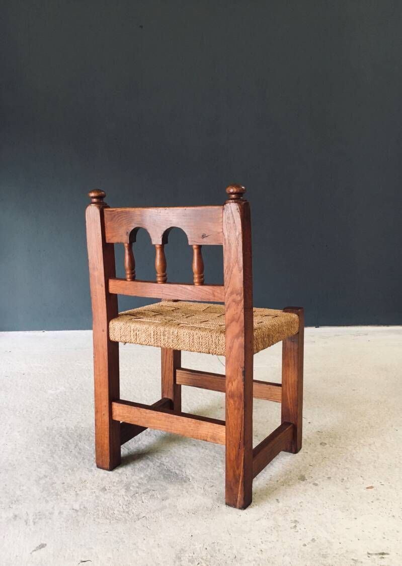 Travail Populaire Oak & Rope Side Chair, Belgium 1950's photo Furniture