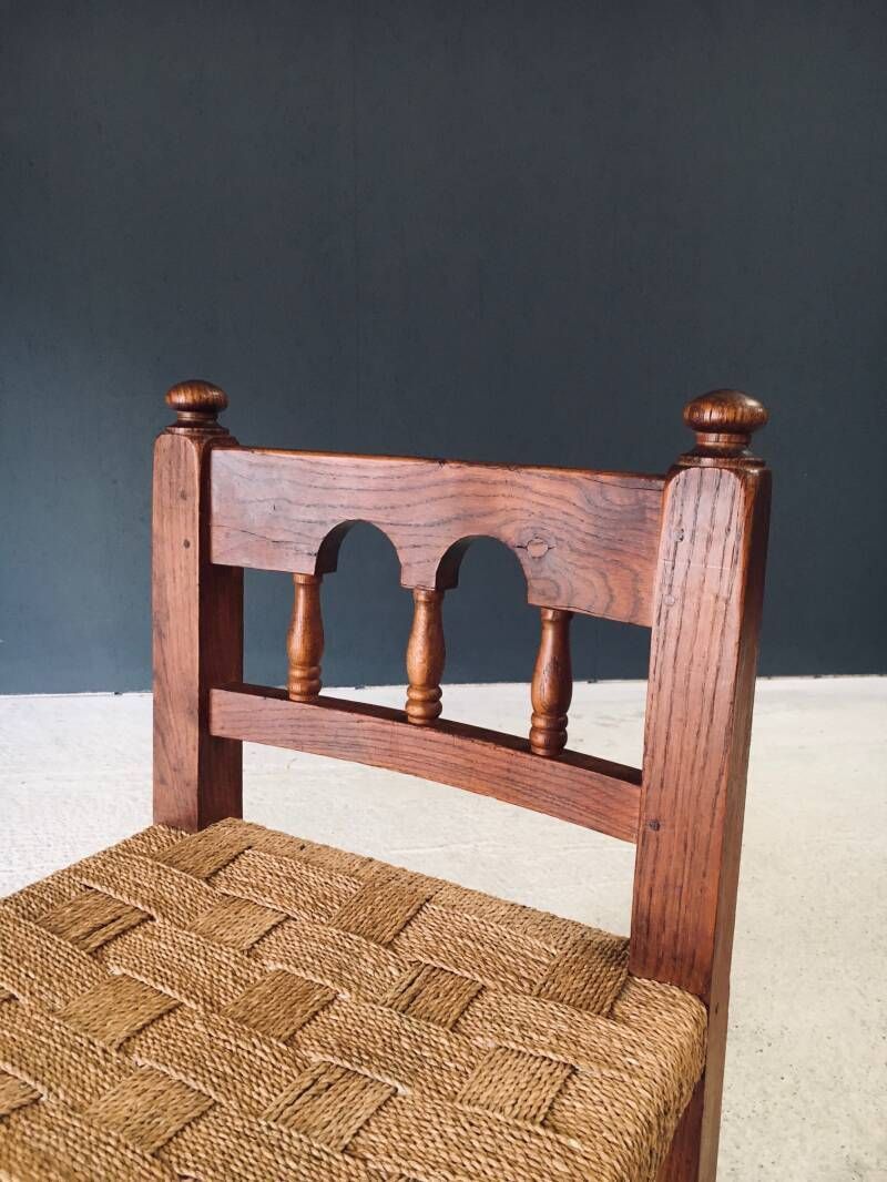 Travail Populaire Oak & Rope Side Chair, Belgium 1950's photo vintage