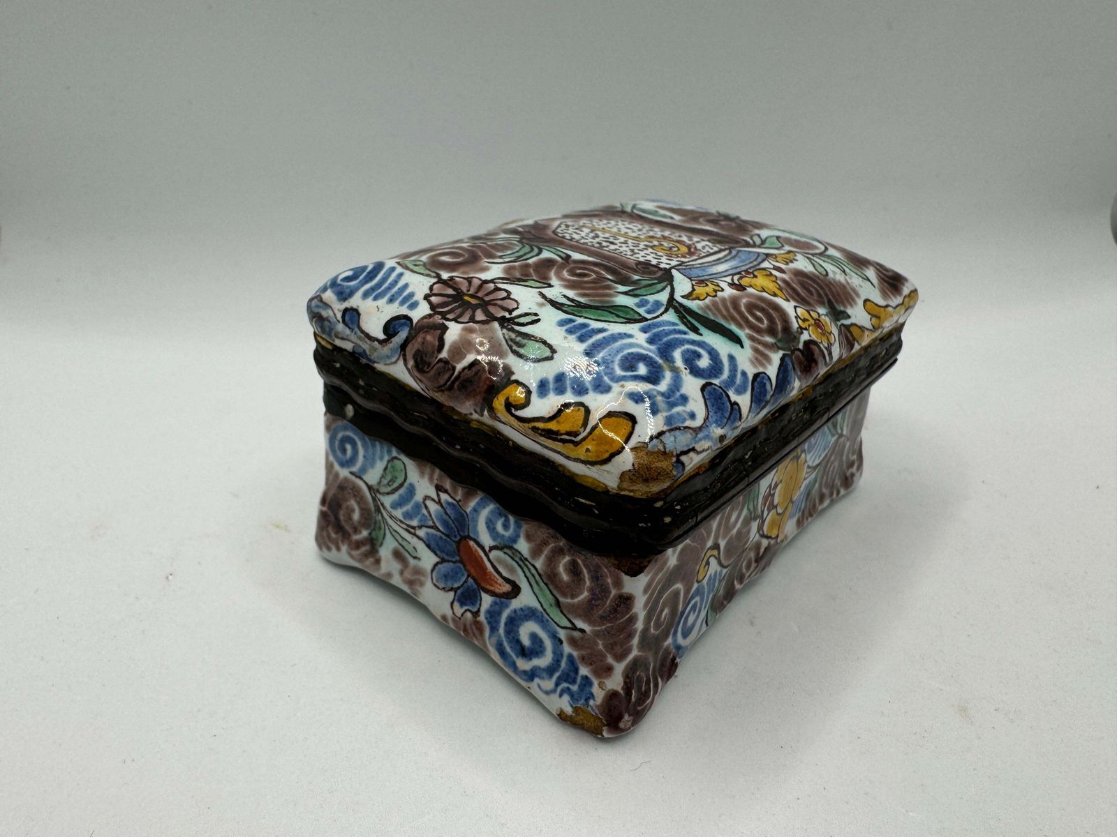 17th Century Dutch Delft Snuff / Patch Box photo vinterior