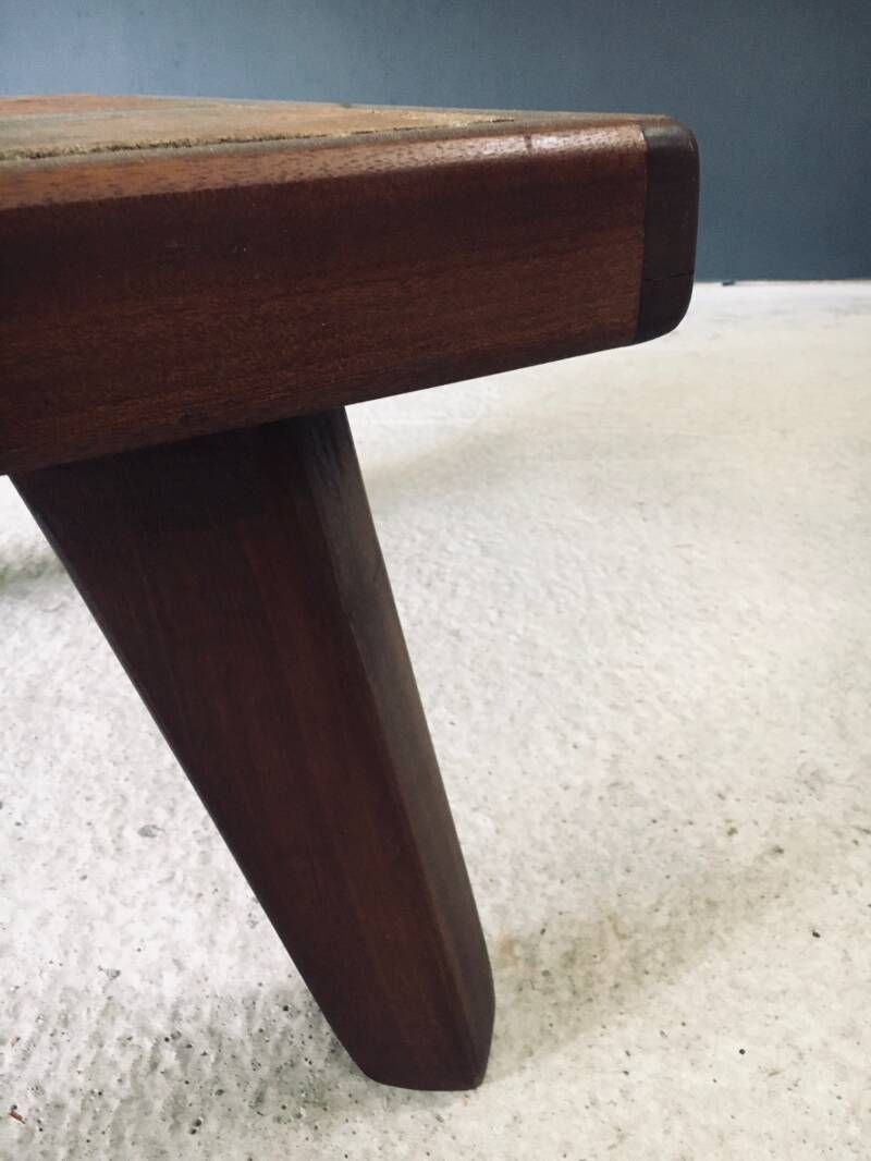 photo buy Brutalist Rustic Design Slate Tile & Oak Coffee Table, Belgium 1960's