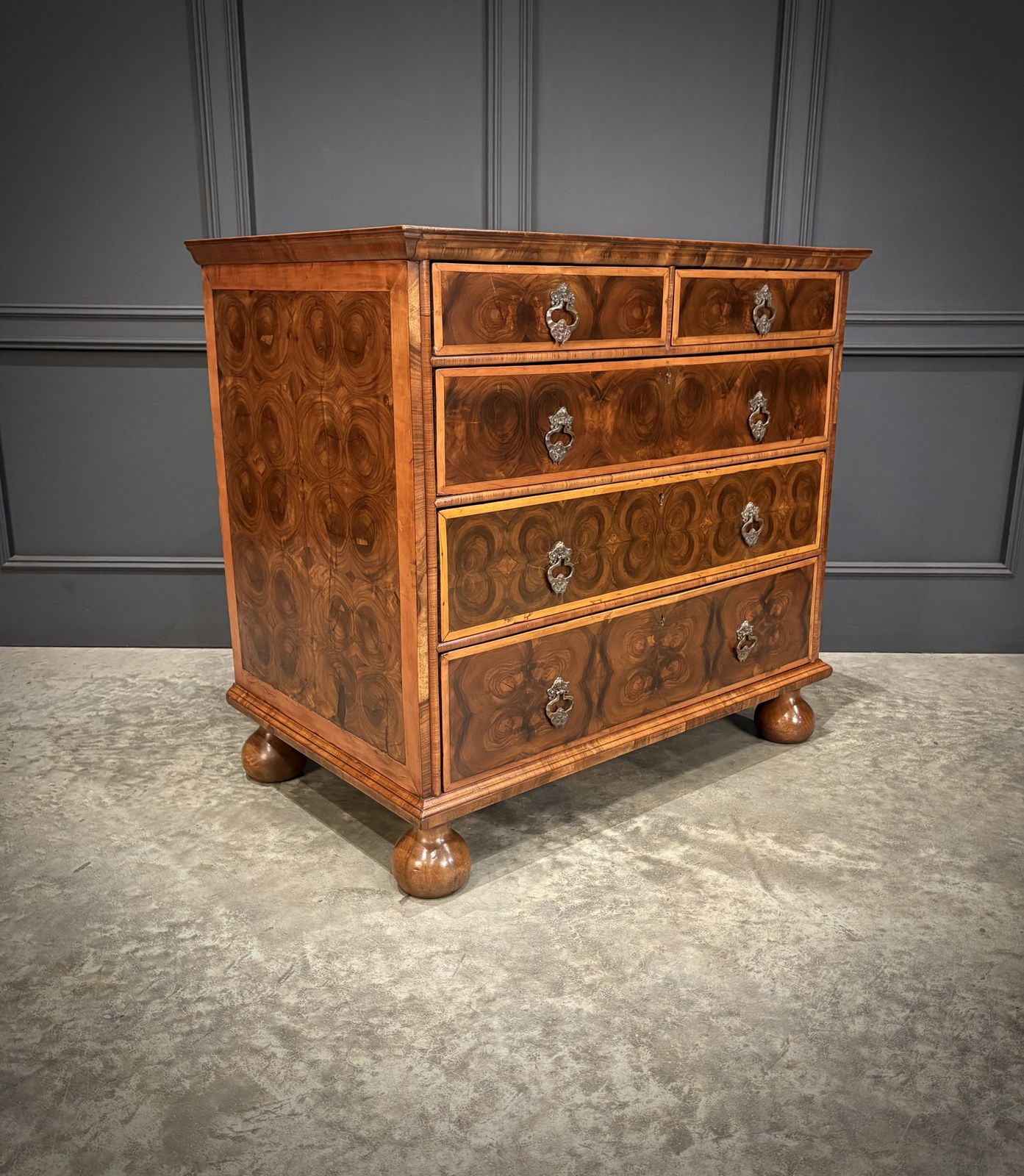 William & Mary Walnut Oyster Chest photo for sale
