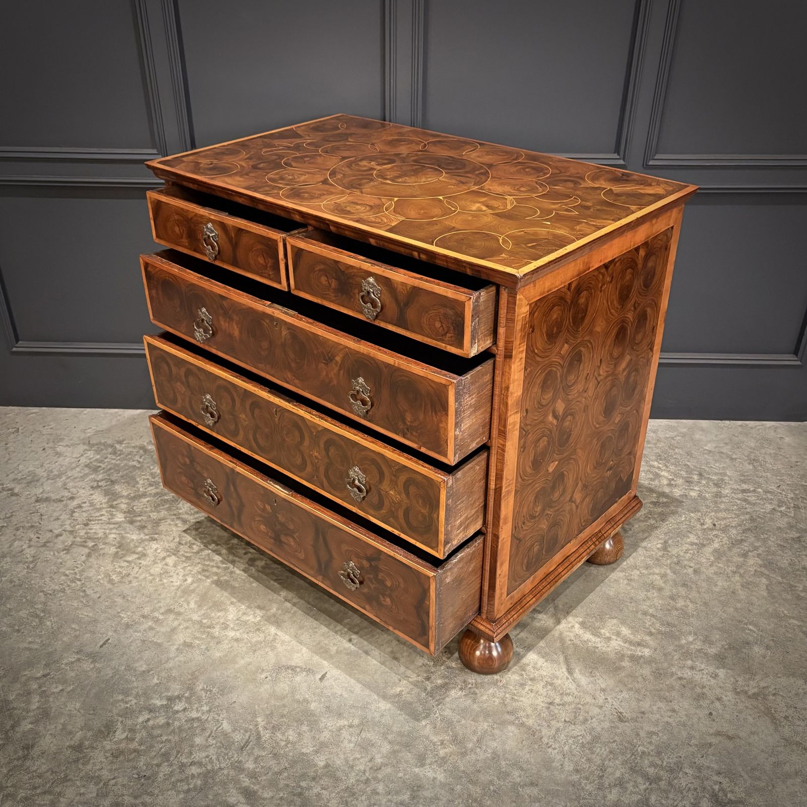 William & Mary Walnut Oyster Chest photo vintage