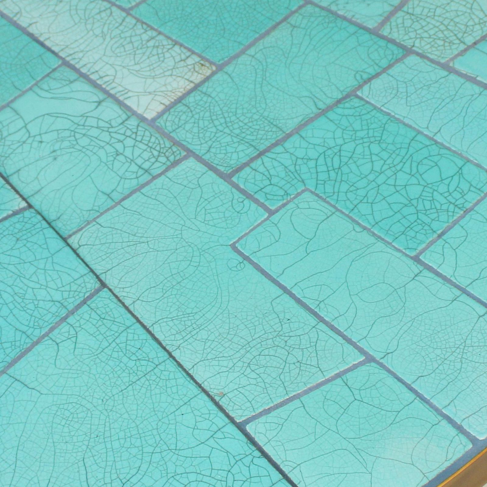 Pair Of Contemporary Italian Blue Turquois Side Tables Made Of Ceramic And Brass photo 6000.0
