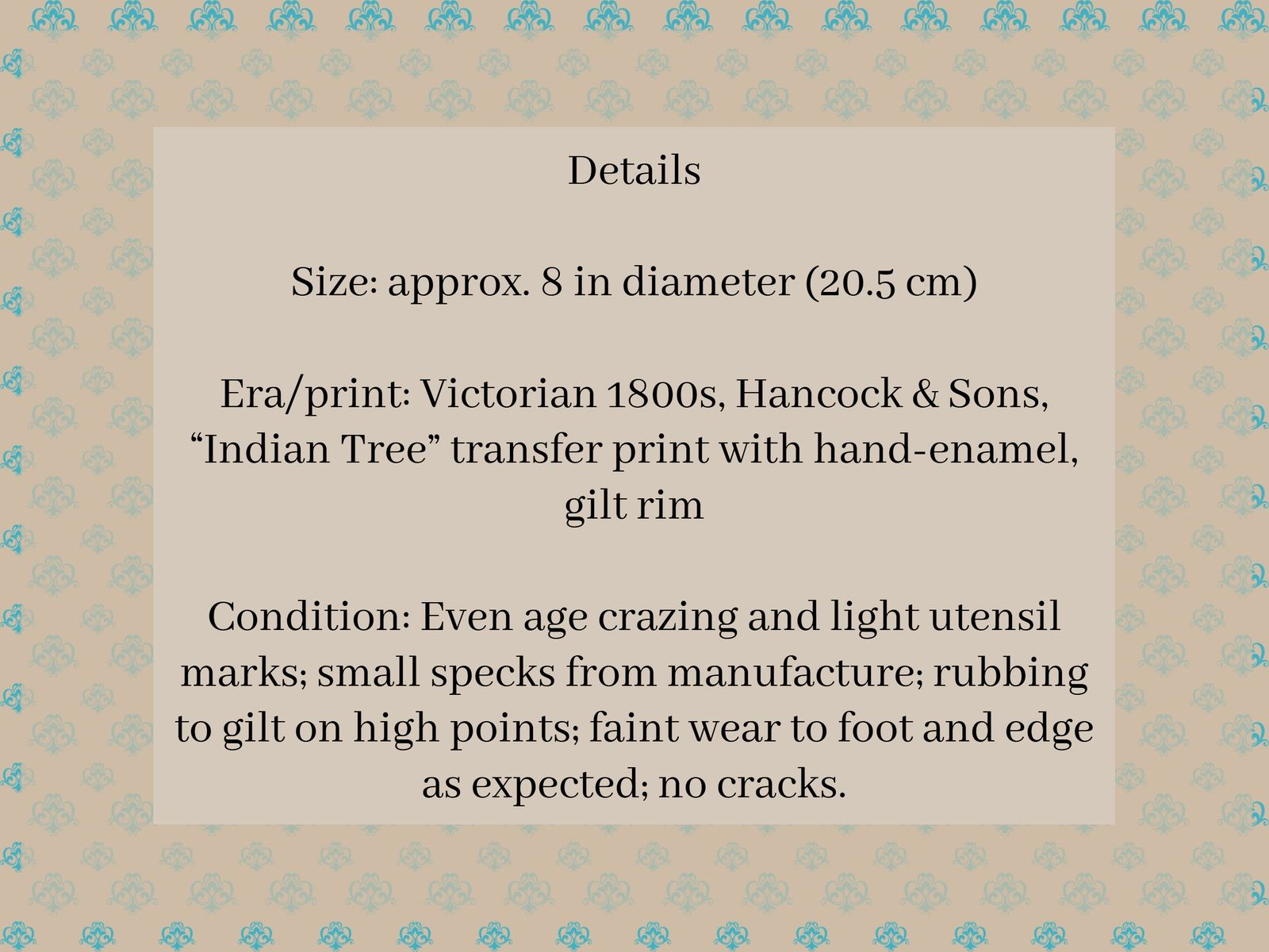 Rare Indian Tree Plate, Hancock & Sons England, Victorian 1800s, Opaque China, Scalloped Edge, Gilt Trim photo for sale