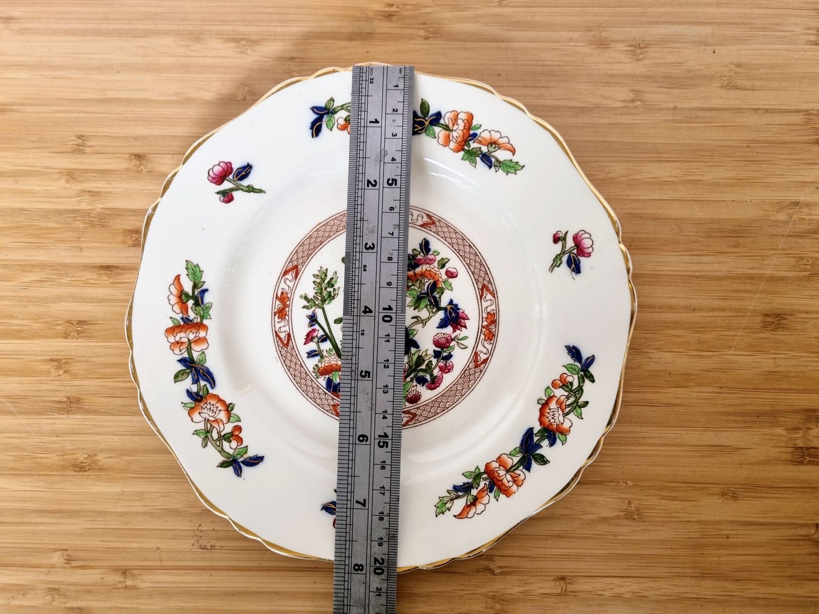 75.0 Rare Indian Tree Plate, Hancock & Sons England, Victorian 1800s, Opaque China, Scalloped Edge, Gilt Trim photo