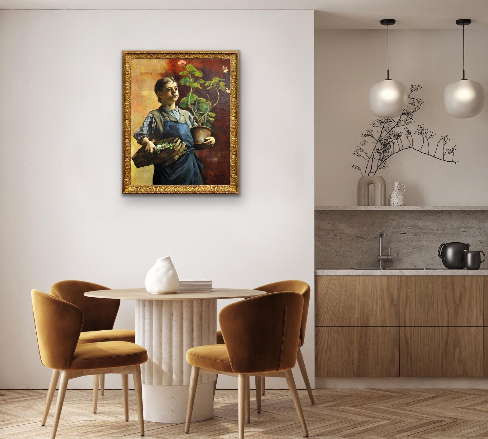 Art François Gailliard 1861 To 1932. Le Petit Jardinier. A Belgian Master Of Light And Form. Framed 1887 Luminist Oil Painting. photo