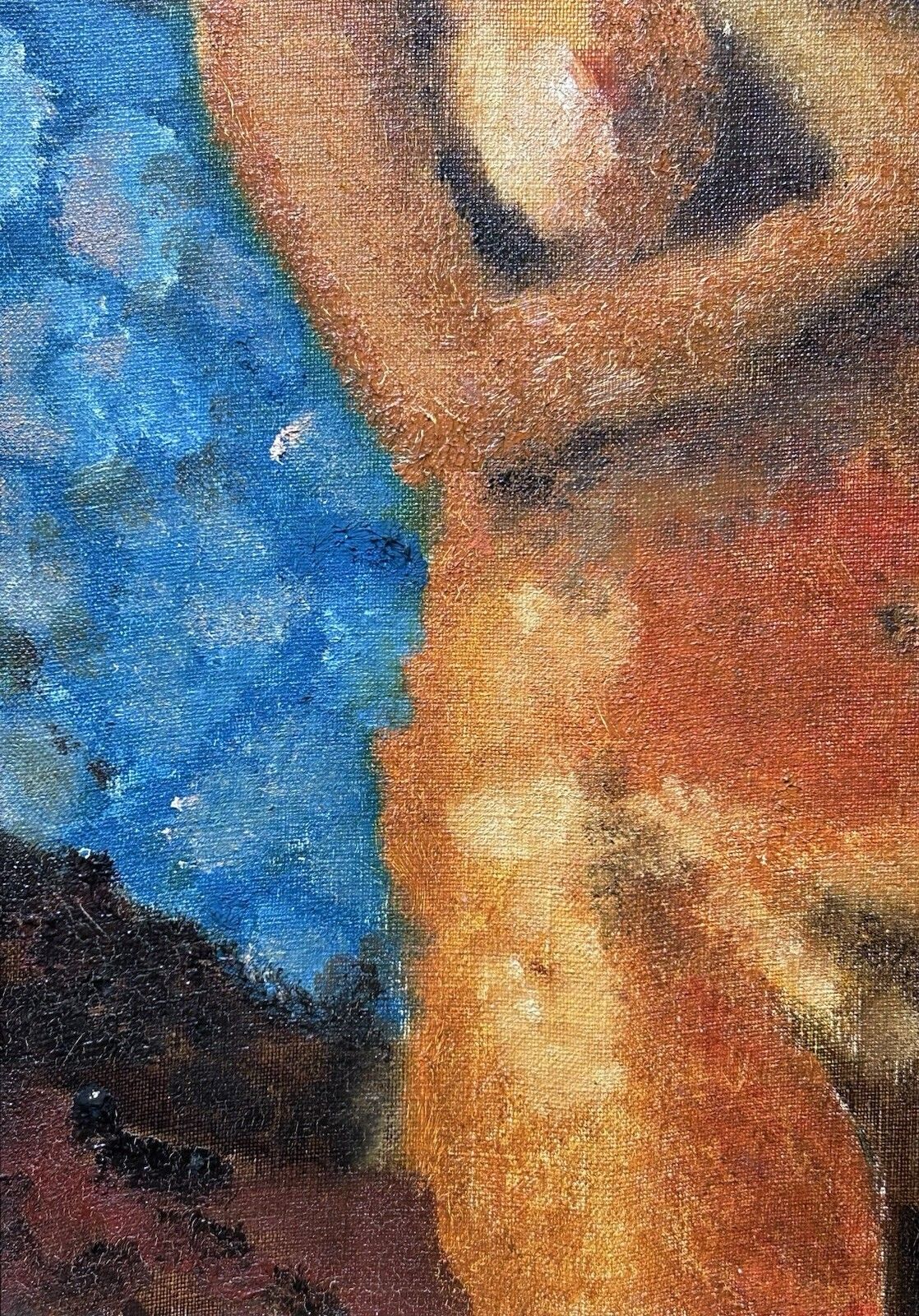 1920s Original Expressionist Oil On Canvas – Young Woman, Nude Portrait photo Art