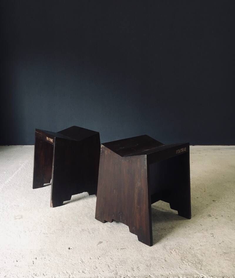 Modernist Design Pj Si 68 A Sewing Stool Set By Pierre Jeanneret For Chandigarh, 1950's India photo for sale